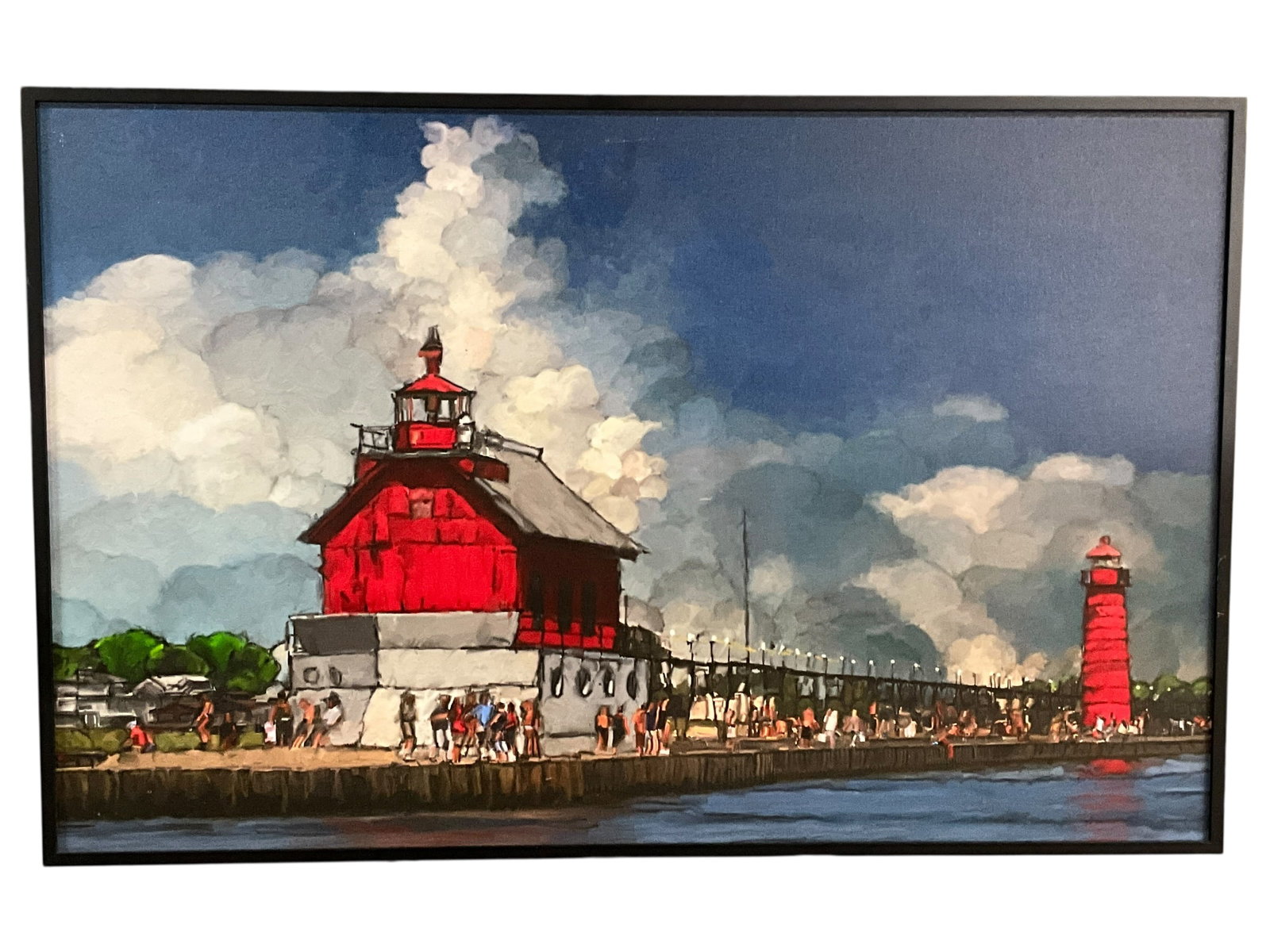 John Leben (American, b. 20th Century) Digital Print, "Grand Haven Lighthouse" Douglas, MI: John Leben (American, b. 20th Century) Digital Print, "Grand Haven (MI) Lighthouse." Douglas MI artist and gallery owner John Leben has a background in the traditional arts, "having earned a BFA in Pa