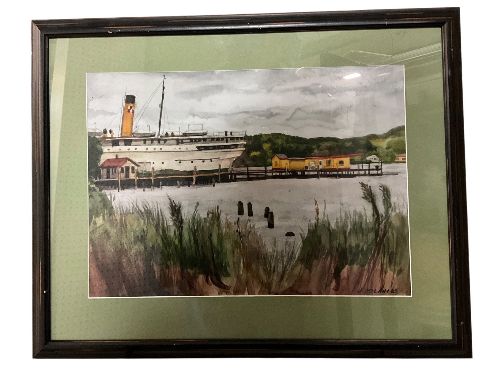 J. Milianos, SS Keewatin, Saugatuck, MI, Watercolor on Paper: J. Milianos, SS Keewatin, Saugatuck, MI, Watercolor on Paper. Signed "J. Milanios" at lower right. Measures approx. 21" X 26.5" OA, and 14" X 19" SS. Has not been removed from frame for examination.