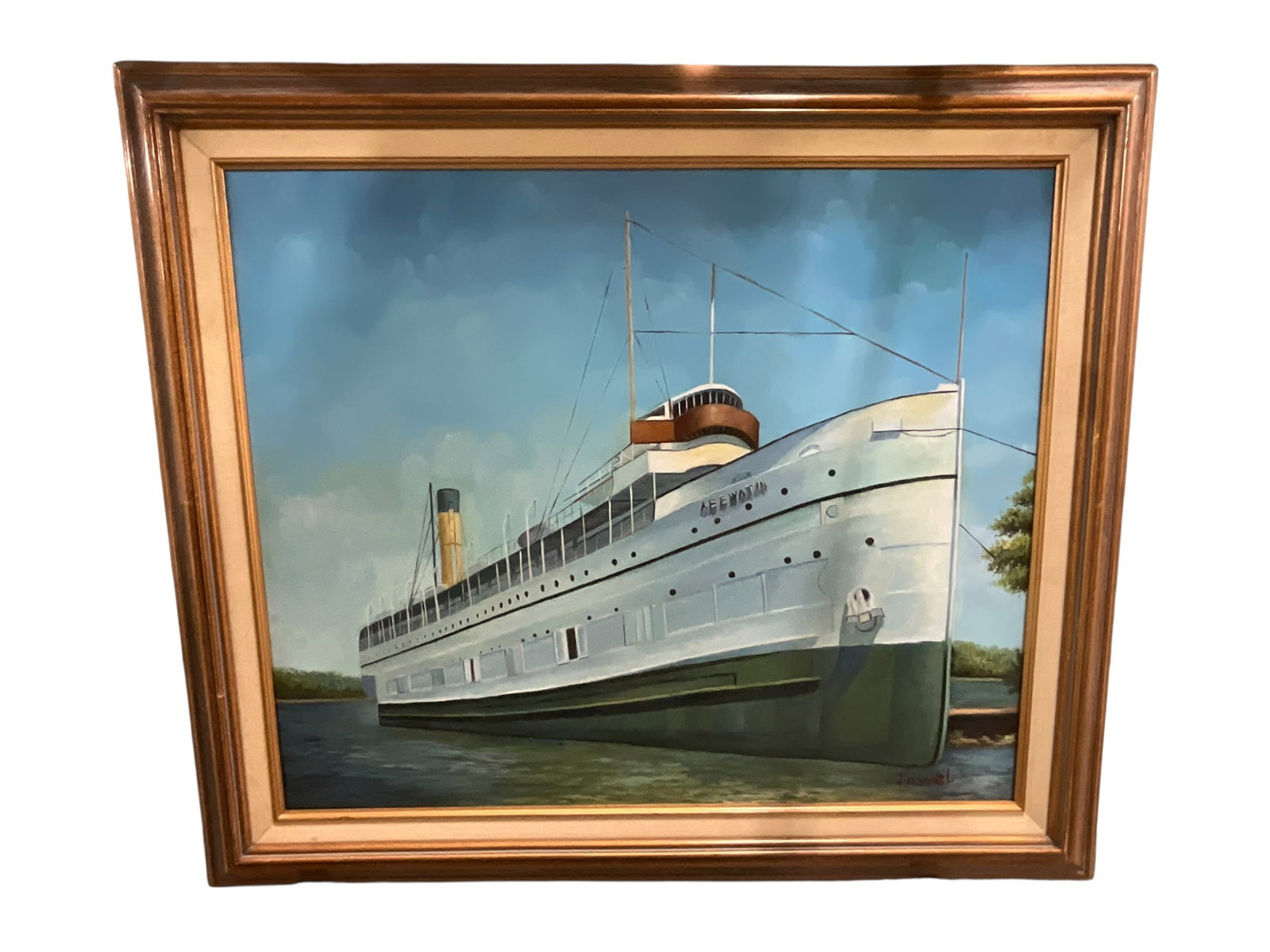 Towel, SS Keewatin, Saugatuck, MI, Oil on Canvas: Towel, SS Keewatin, Saugatuck, MI, Oil on Canvas. Signed "Towel" at lower right. Measures approx. 25" X 29" and 19.5" X 23.5." Has not been removed from frame for examination.