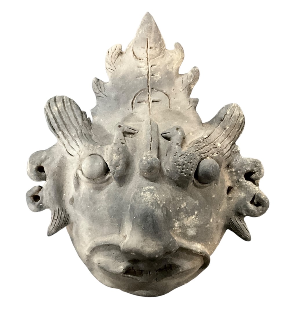 Ceramic Monster Mask, Southwestern China: Ceramic Monster Mask, Southwestern China. Vividly sculpted and painted mask, measuring approx. 9" high. From the collection of the Kruizenga Art Museum at Hope College, Holland, MI.