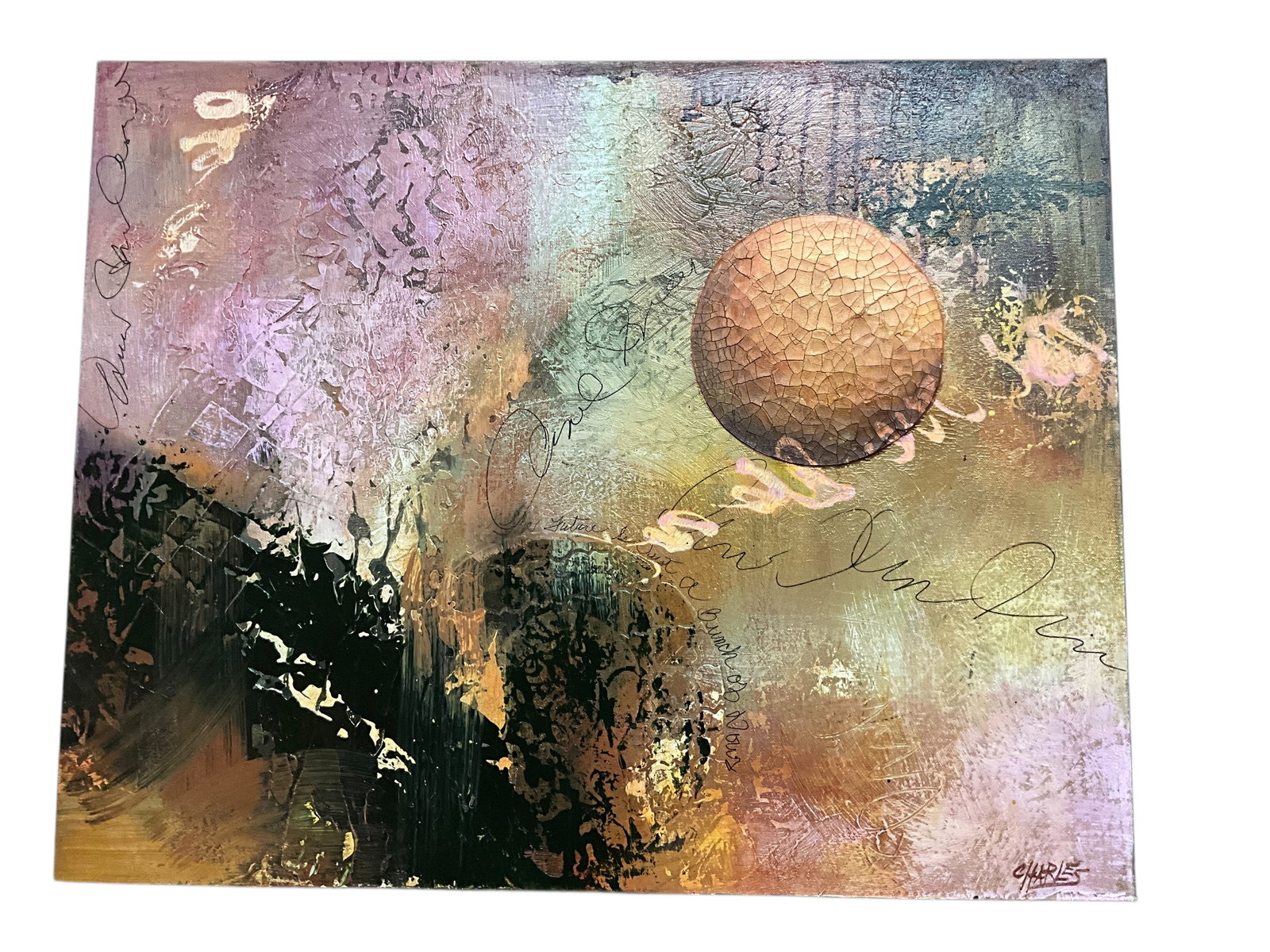 Beth Charles (American, 20th Century), "Another World," Acrylic on Canvas. Holland, MI: Beth Charles (American, 20th Century), "Another World," Acrylic on Canvas. Holland Mi Artist Beth Charles is a native Michigander, having been born and raised in Fenton, MI. A 1987 graduate of the Uni