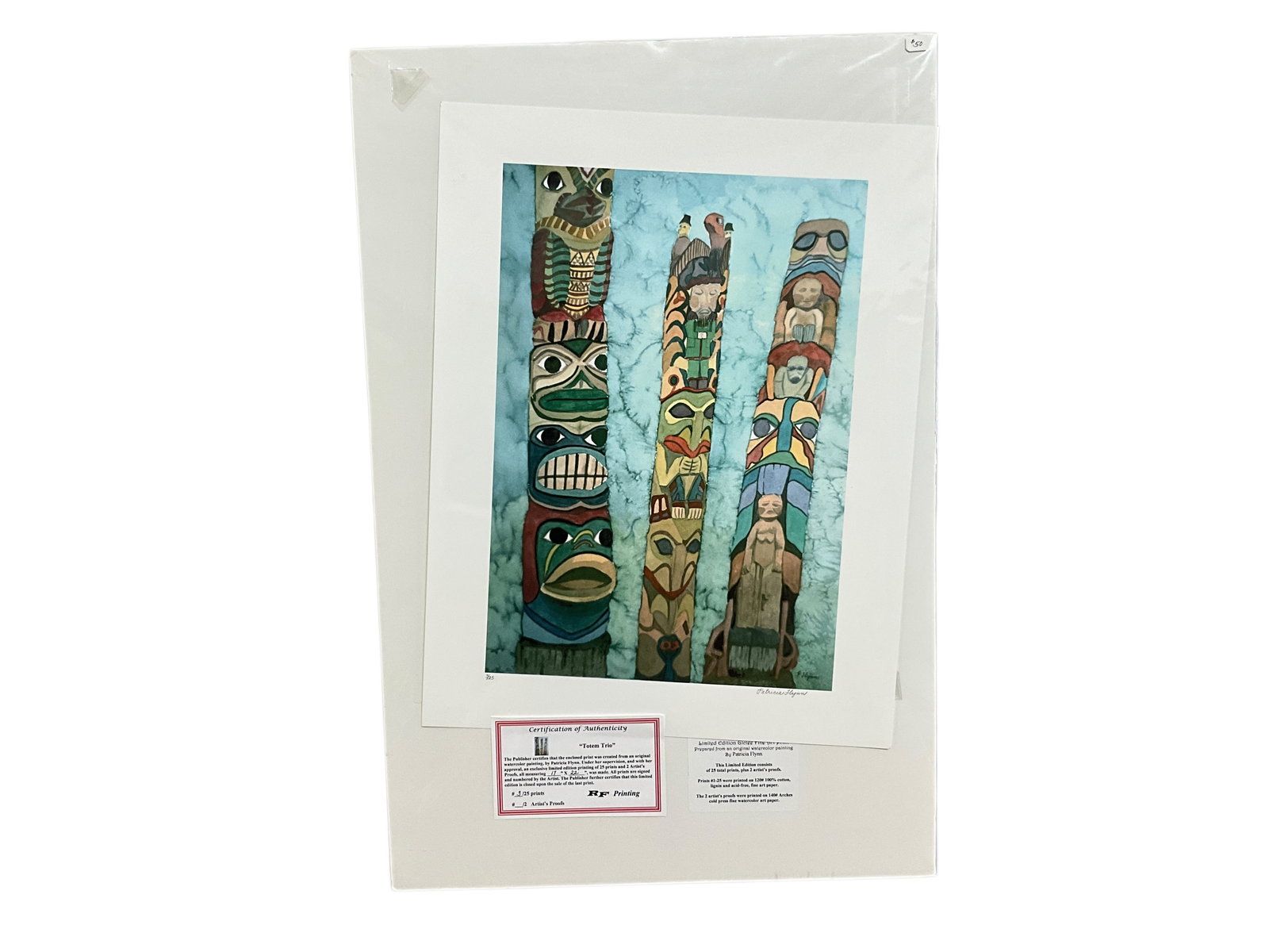 Patricia Flynn (American, 20th Century) Limited Edition Giclee Print, "Totem Trio" Holland, MI: Patricia Flynn (American, 20th Century) Limited Edition Giclee Print, "Totem Trio." Number 3 of an edition of 25, artist signed at lower right. Measures 17" X 22" This unframed print will ship rolled