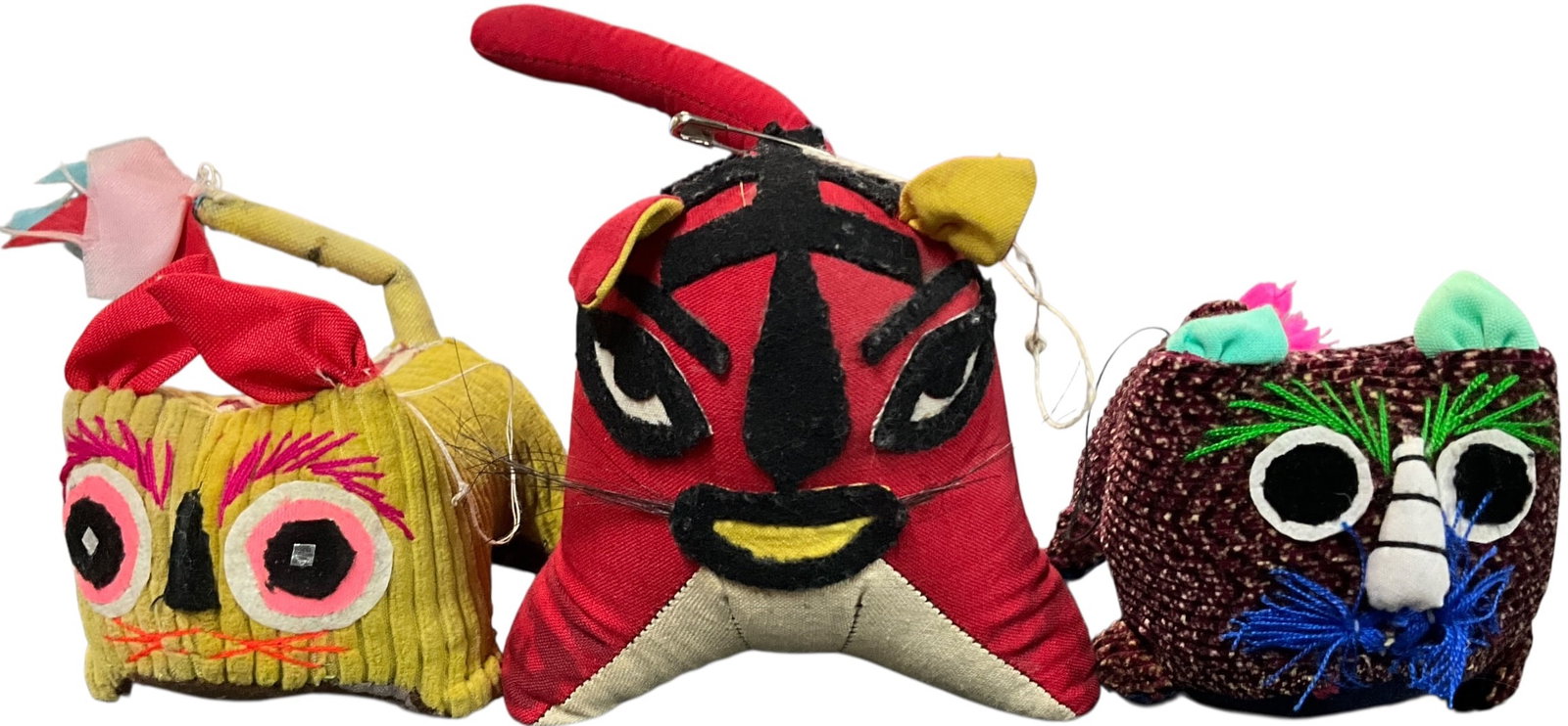 Shaanxi Cats- Colorful Soft Sculptures: Shaanxi Cats- Colorful Soft Sculptures. Whimsical and colorful soft sculpture cats from the Shaanxi Province of China. Sizes range from approx. 4" to 6" long. From the collection of the Kruizenga Art