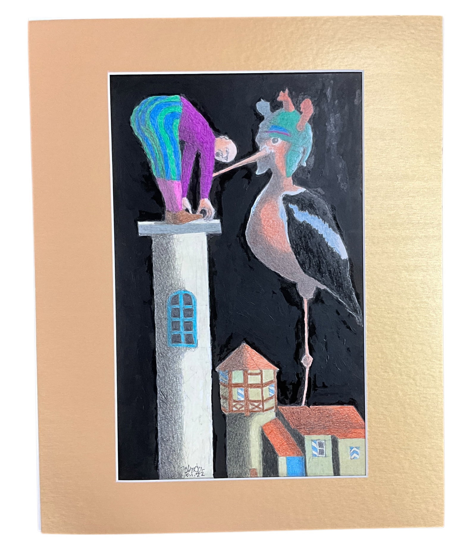 Johnston, "At a Time When Enunciation Replaces Comprehension" Mixed Media on Paper: Johnston, "At a Time When Enunciation Replaces Comprehension" Mixed Media on Paper. We have no biographical information on the artist, who is not known to us. Matted unframed work measures approx. 20"