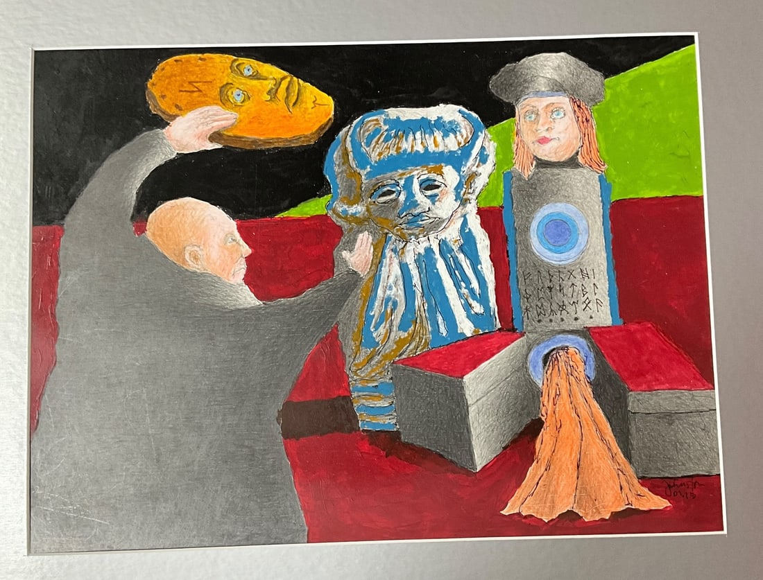 Johnston, "The Fertile Crescent House of Pleasure" Mixed Media on Paper: Johnston, "The Fertile Crescent House of Pleasure" Mixed Media on Paper. We have no biographical information on the artist, who is not known to us. Matted unframed work measures approx. 18 X 244 OA, a