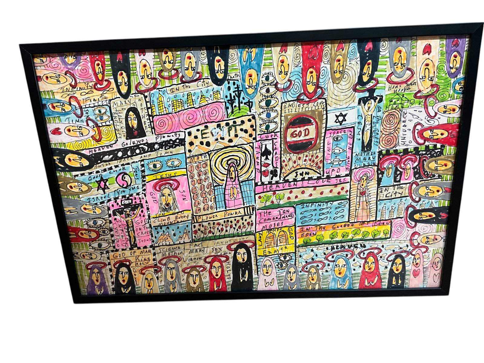 Mark Wilson (American, 1949-2008) Outsider Art, Untitled Drawing on Paper.: Mark Wilson (American, 1949-2008) Outsider Art, Untitled Drawing on Paper. Wilson was diagnosed with Schizophrenia at age 18, which is perhaps reflected in the layered detail of this incredible drawin