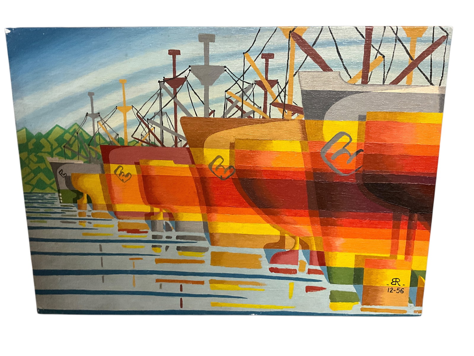 Bernard Rosenfeld (American, 1922-2018) "Fugue on a Maritime Theme" Acrylic on Panel, 1956.: Bernard Rosenfeld (American, 1922-2018) "Fugue on a Maritime Theme" Acrylic on Panel, 1956. Bronx artist Rosenfeld was an active abstract artist in the 1950's. Measures 10" X 14."