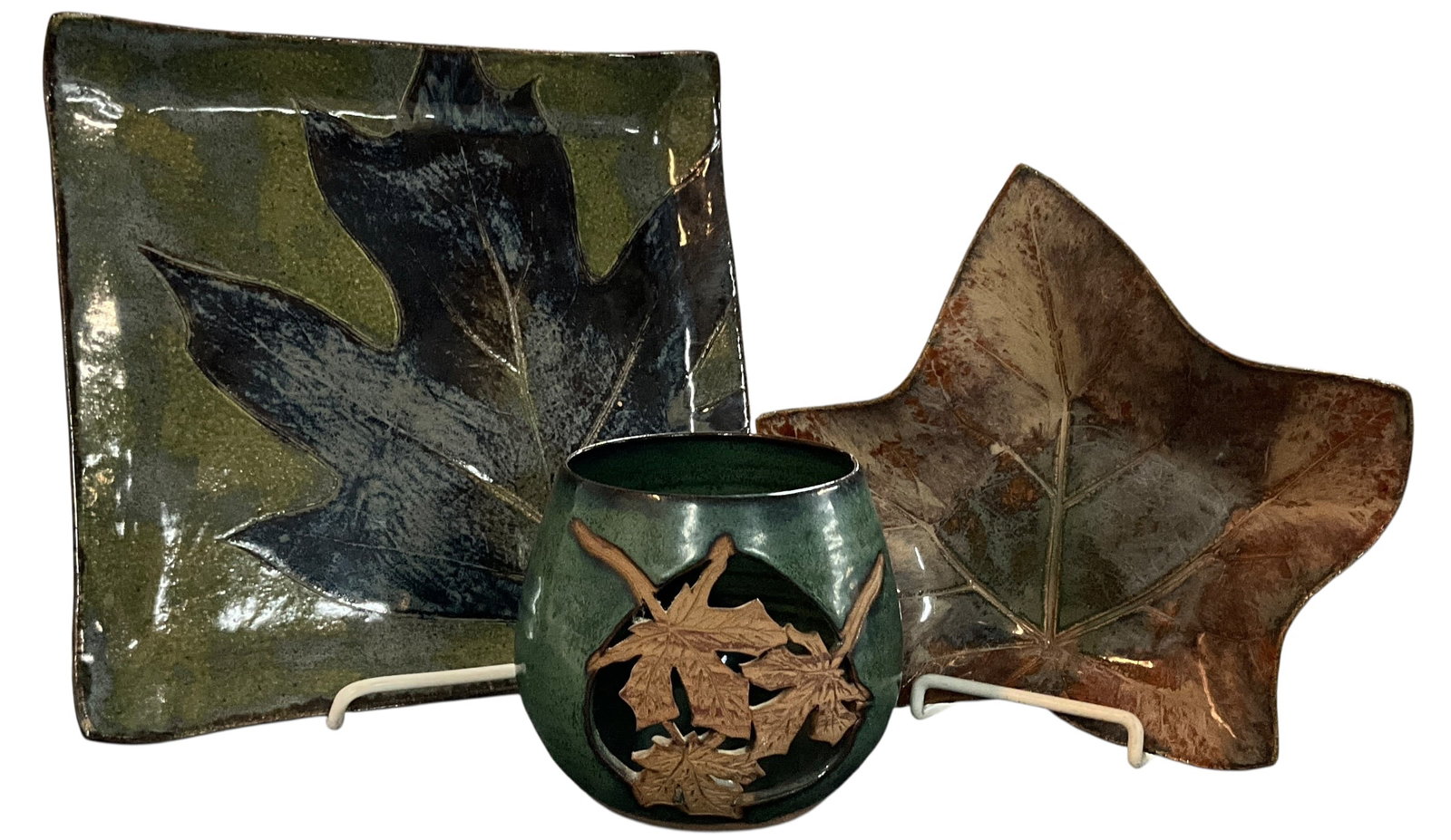 Trio of Maple Leaf Themed Art Pottery Items (1 of 7)