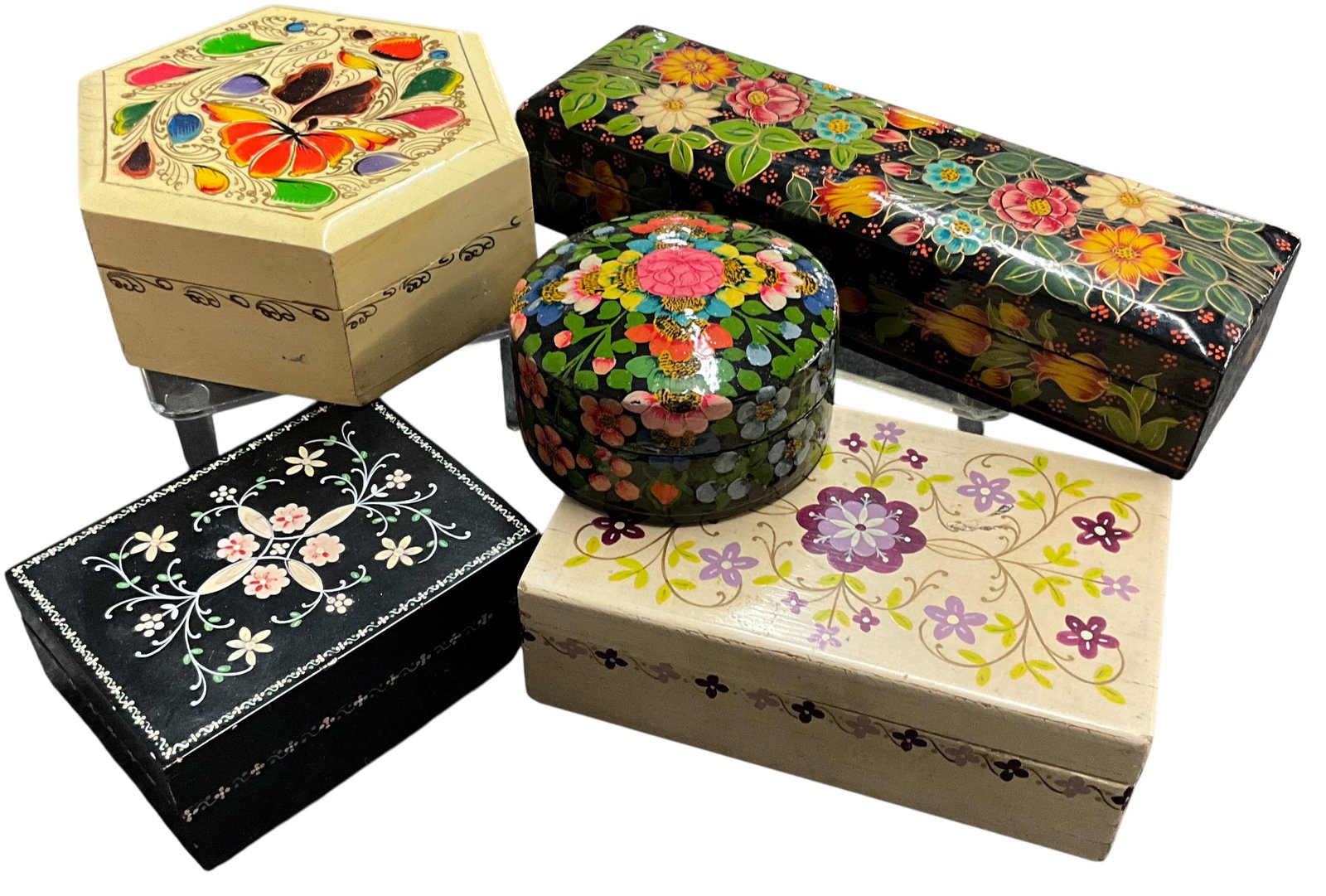 Group of Five Painted Folk Art Boxes (1 of 3)