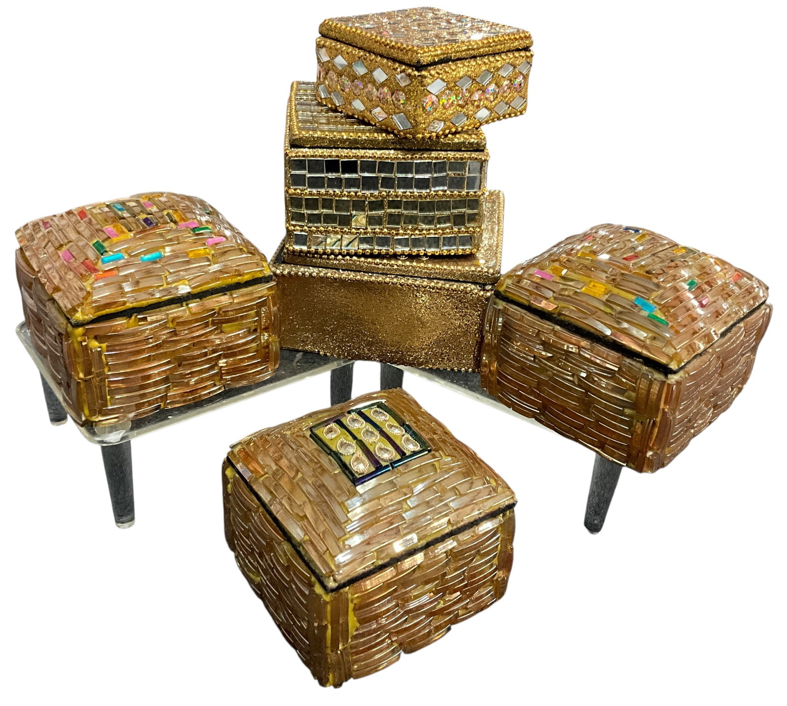 Group of Six Decorative Jeweled Trinket Boxes (1 of 5)