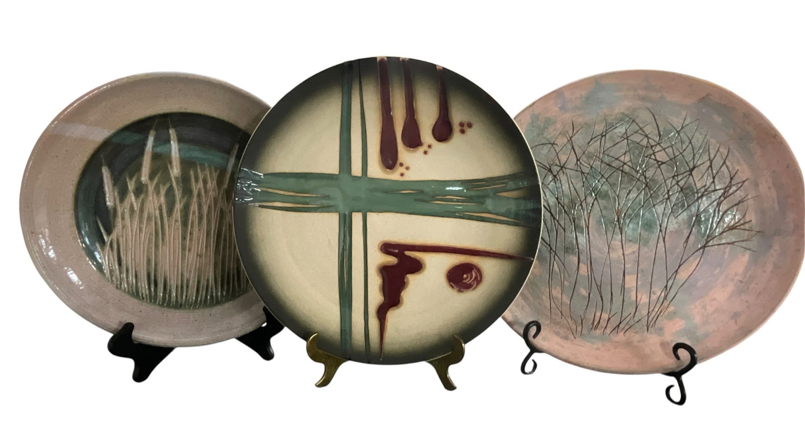 Studio Pottery Decorative Plates (3) – Hand-Glazed Abstract Designs (1 of 7)