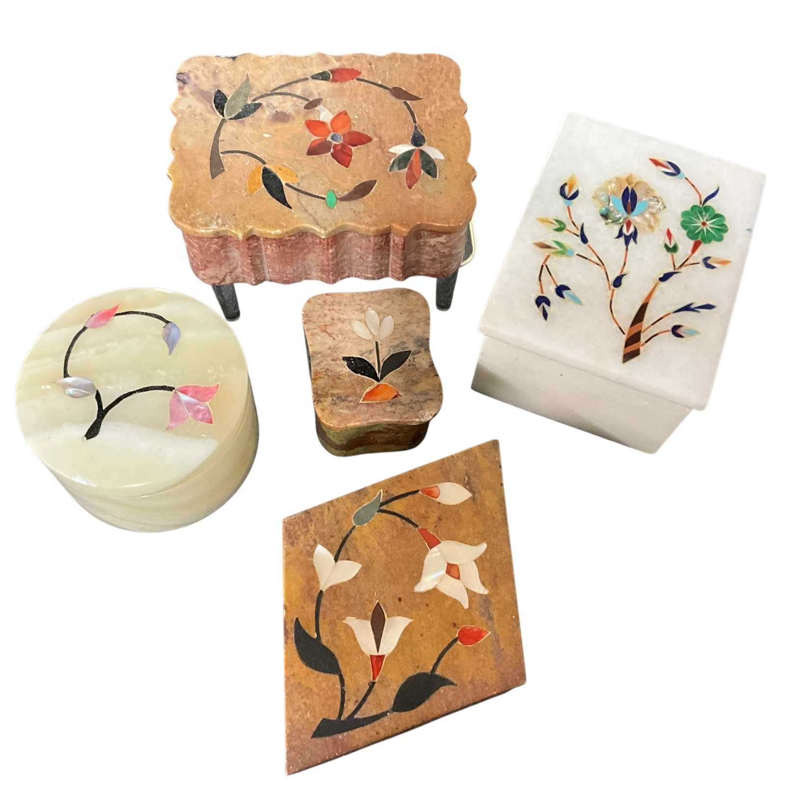 Stone Inlay Decorative Boxes (5) – Floral & Hardstone Designs (1 of 7)