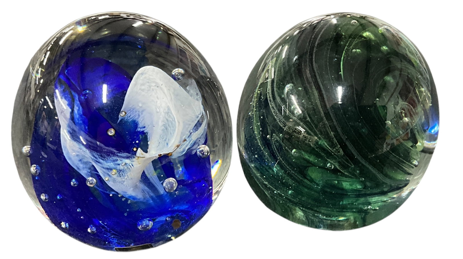 Art Glass Paperweights (2) – Blue & Green Swirl Designs (1 of 6)
