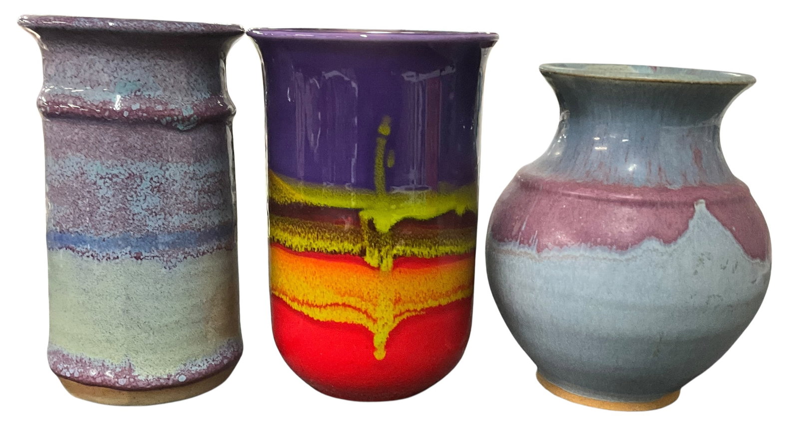 Trio of Studio Pottery Vases Multicolor & Drip Glaze (1 of 8)