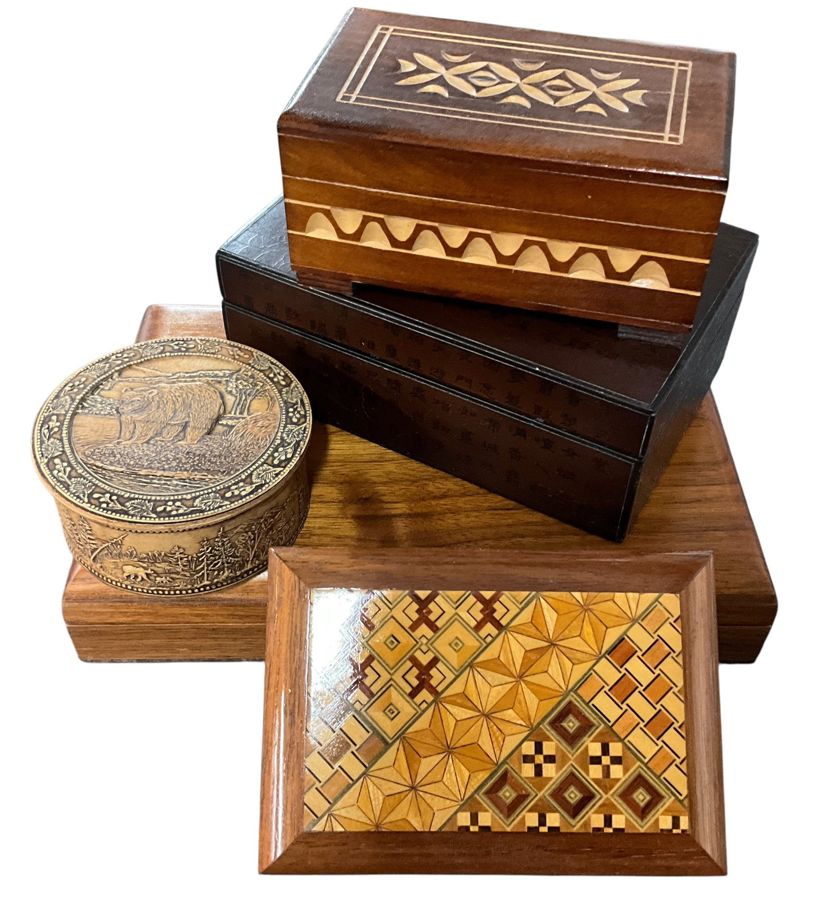 Decorative Wood & Metal Boxes (4) – Inlaid & Carved (1 of 5)