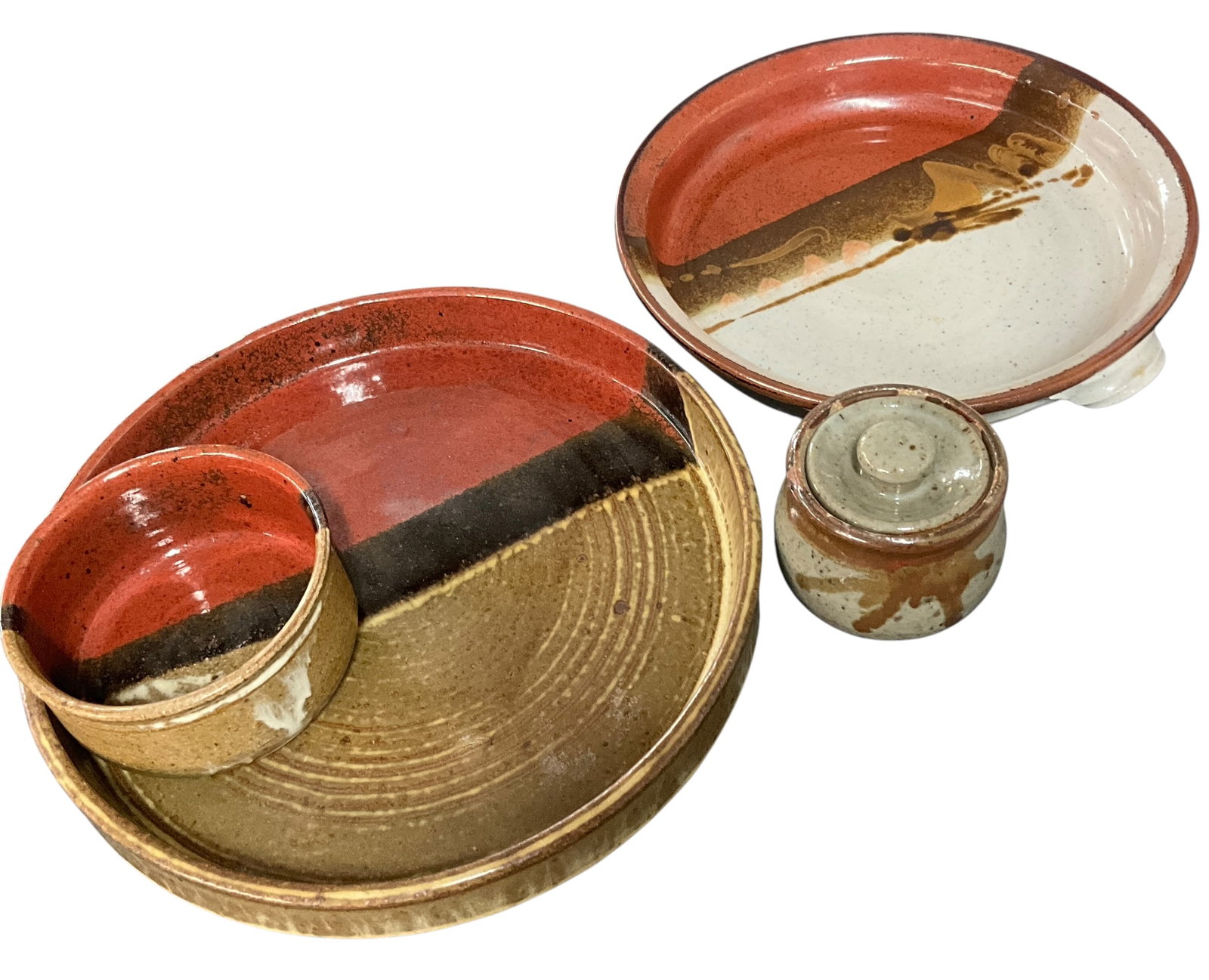Studio Pottery Serving Set (4) – Chip & Dip and Covered Dish (1 of 9)