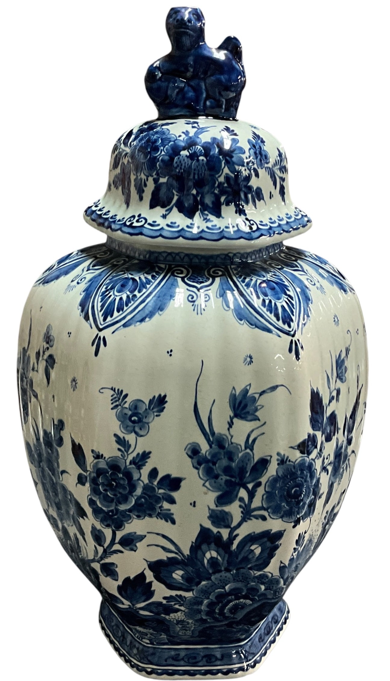 Large Delft Blue & White Lidded Jar with Figural Finial (1 of 5)