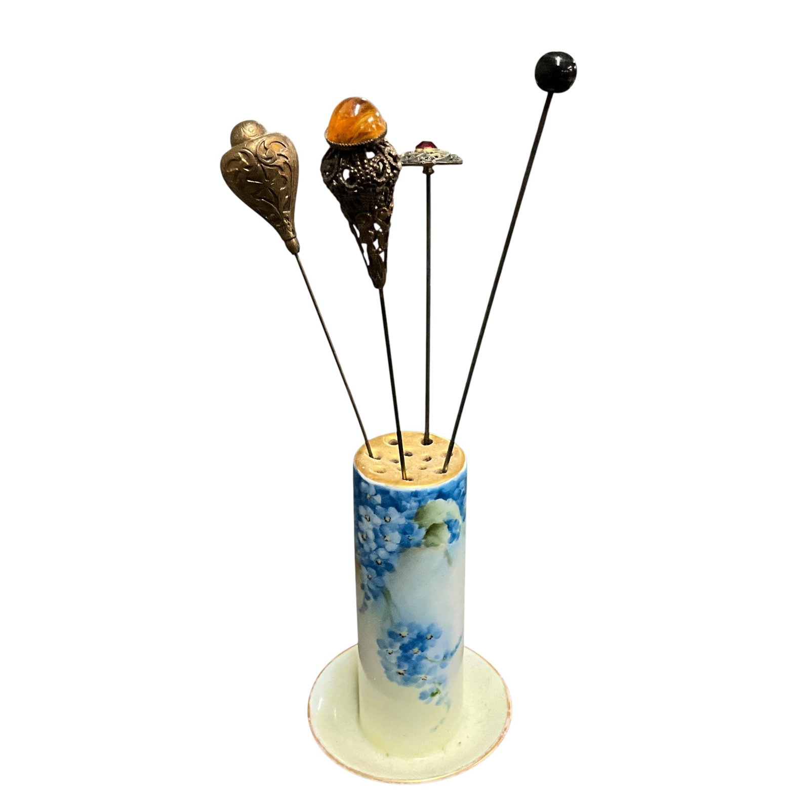 Porcelain Hat Pin Holder with Vintage Hat Pins (1 of 3)