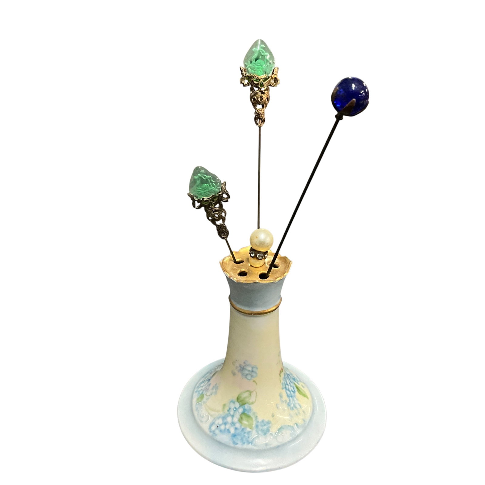 Limoges Hat Pin Holder with Vintage Hat Pins (1 of 3)