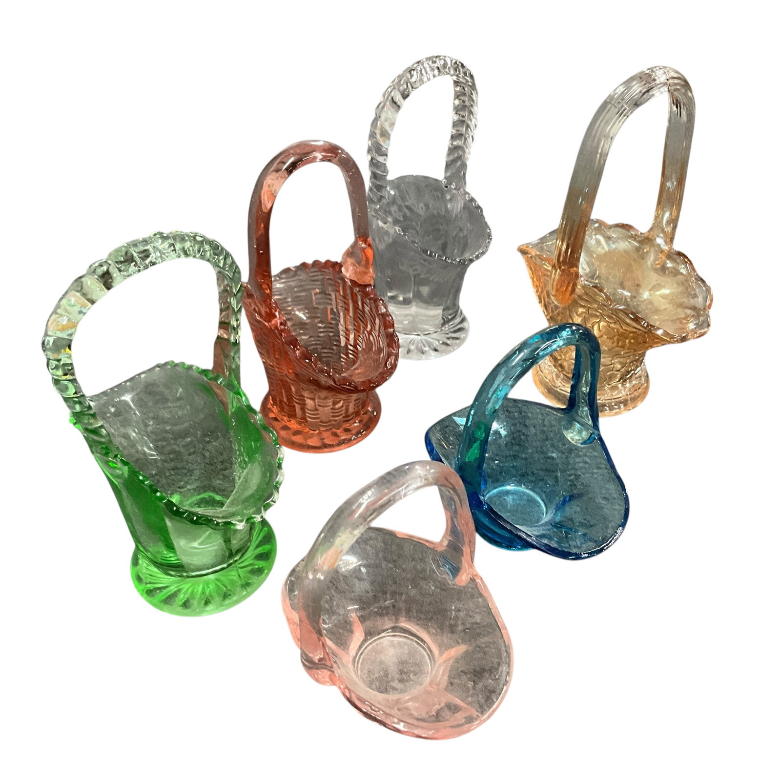 Group of Assorted Colored Glass Basket Vases (6) (1 of 2)