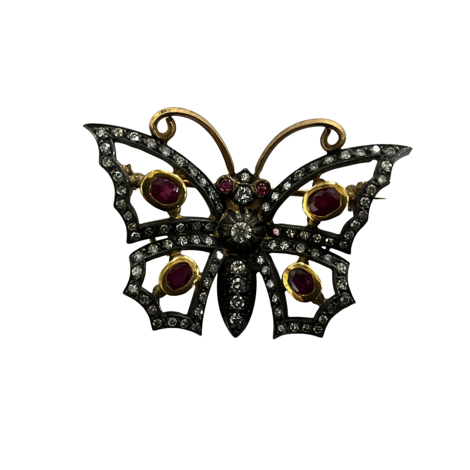18K Gold Diamond and Ruby Butterfly Brooch (1 of 4)