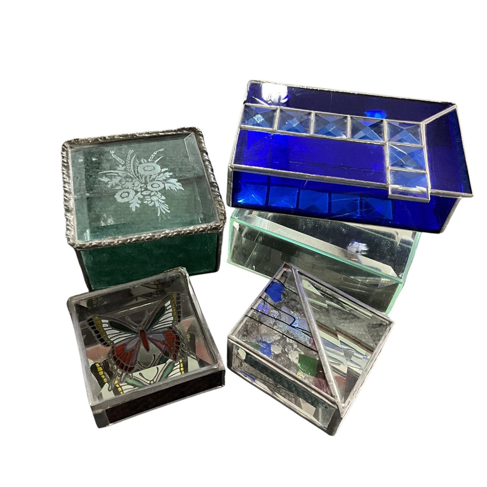 Collection of Art Glass and Mirrored Trinket Boxes (1 of 5)