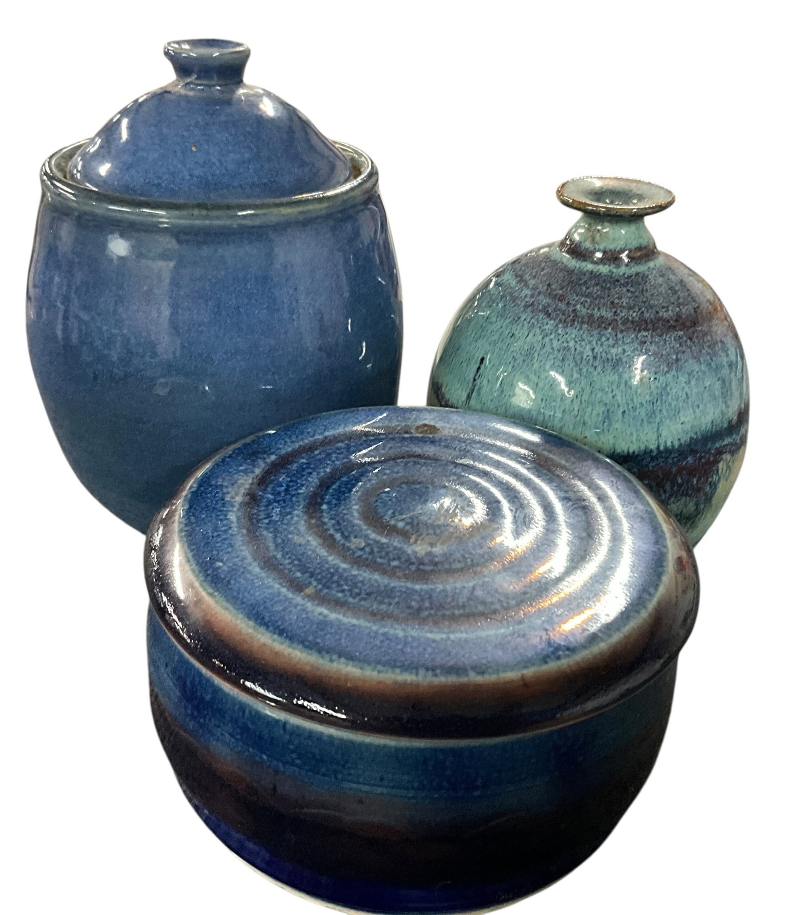 Three Piece Studio Pottery Group Lidded Jar Bowl & Bud Vase Signed (1 of 5)