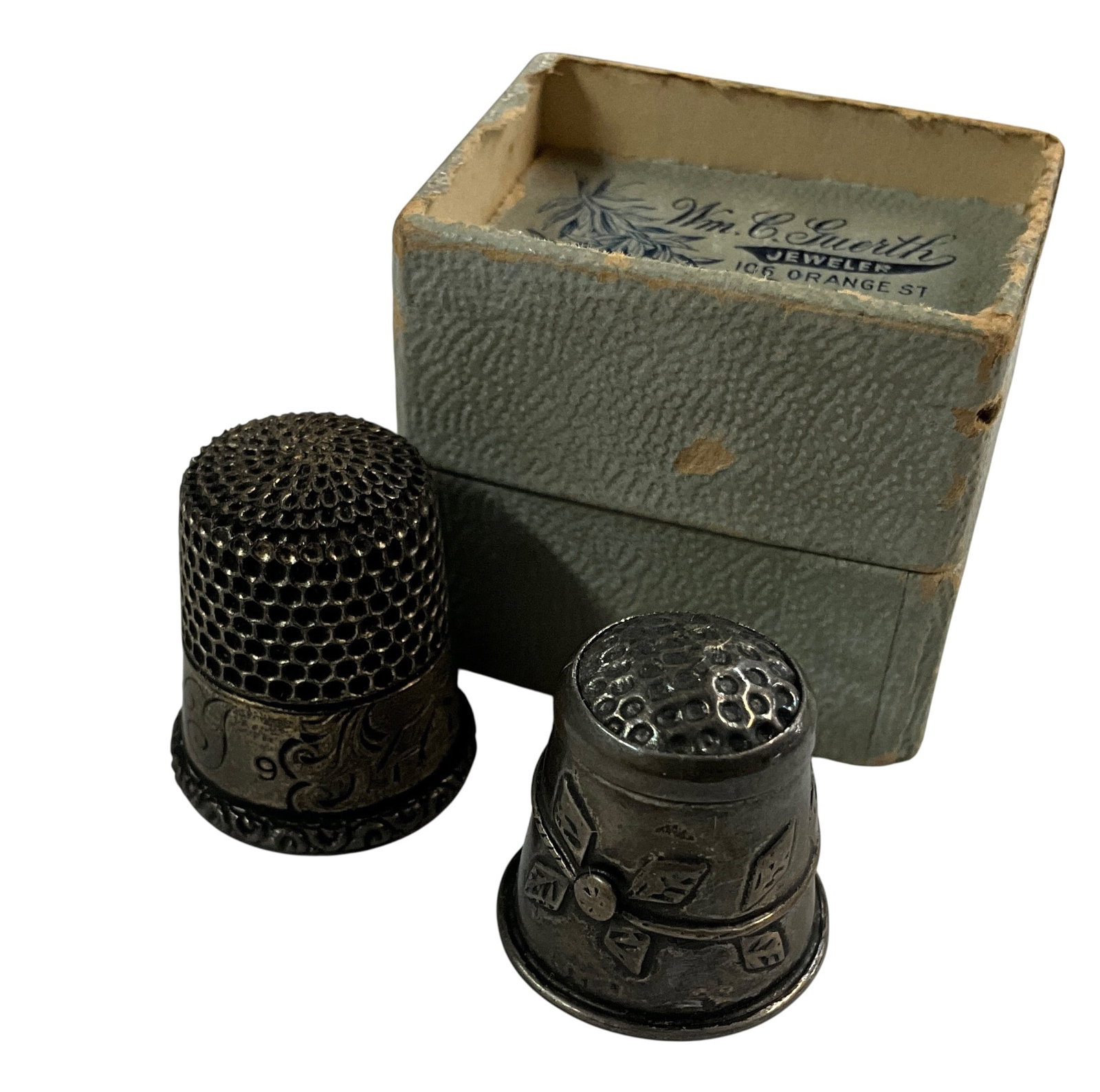 Antique Thimble Group Including Sterling Silver Example with Jewelry Box (3 Pieces) (1 of 3)