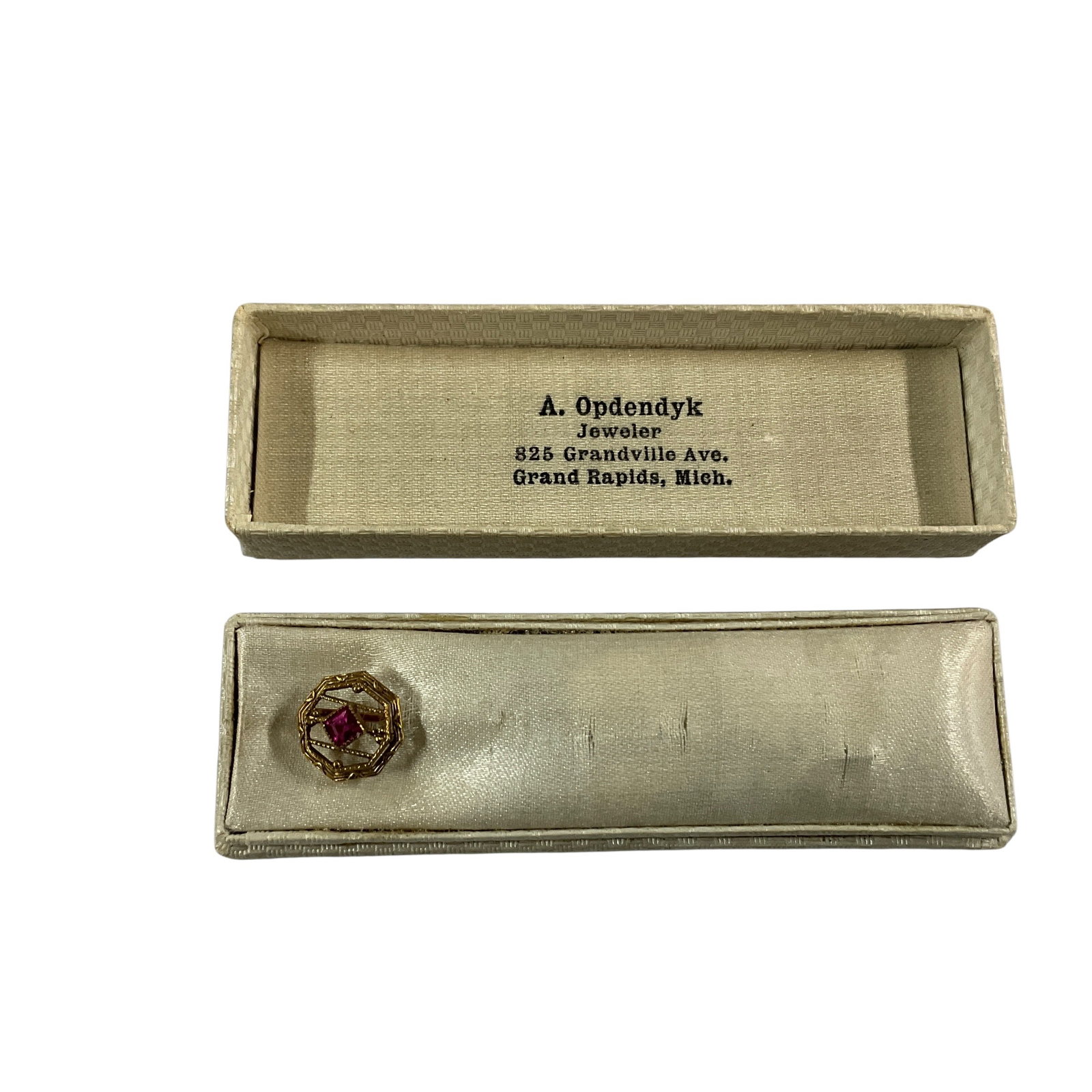 Antique Gold Stick Pin with Red Glass Stone in Original Jeweler Box (1 of 5)