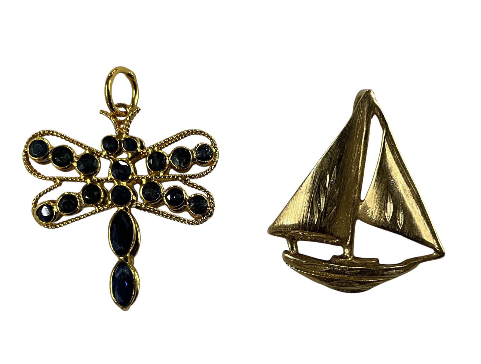 14K Gold Sapphire Dragonfly Pendant & Sailboat Charm (1 of 3)