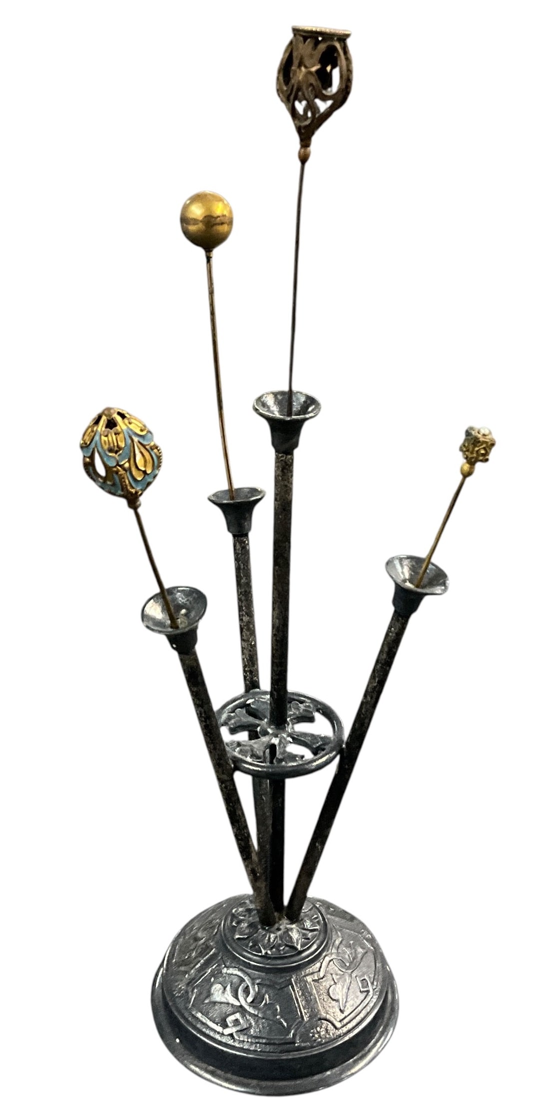 Silverplate Hat Pin Holder and Collection of Antique Hat Pins (1 of 5)