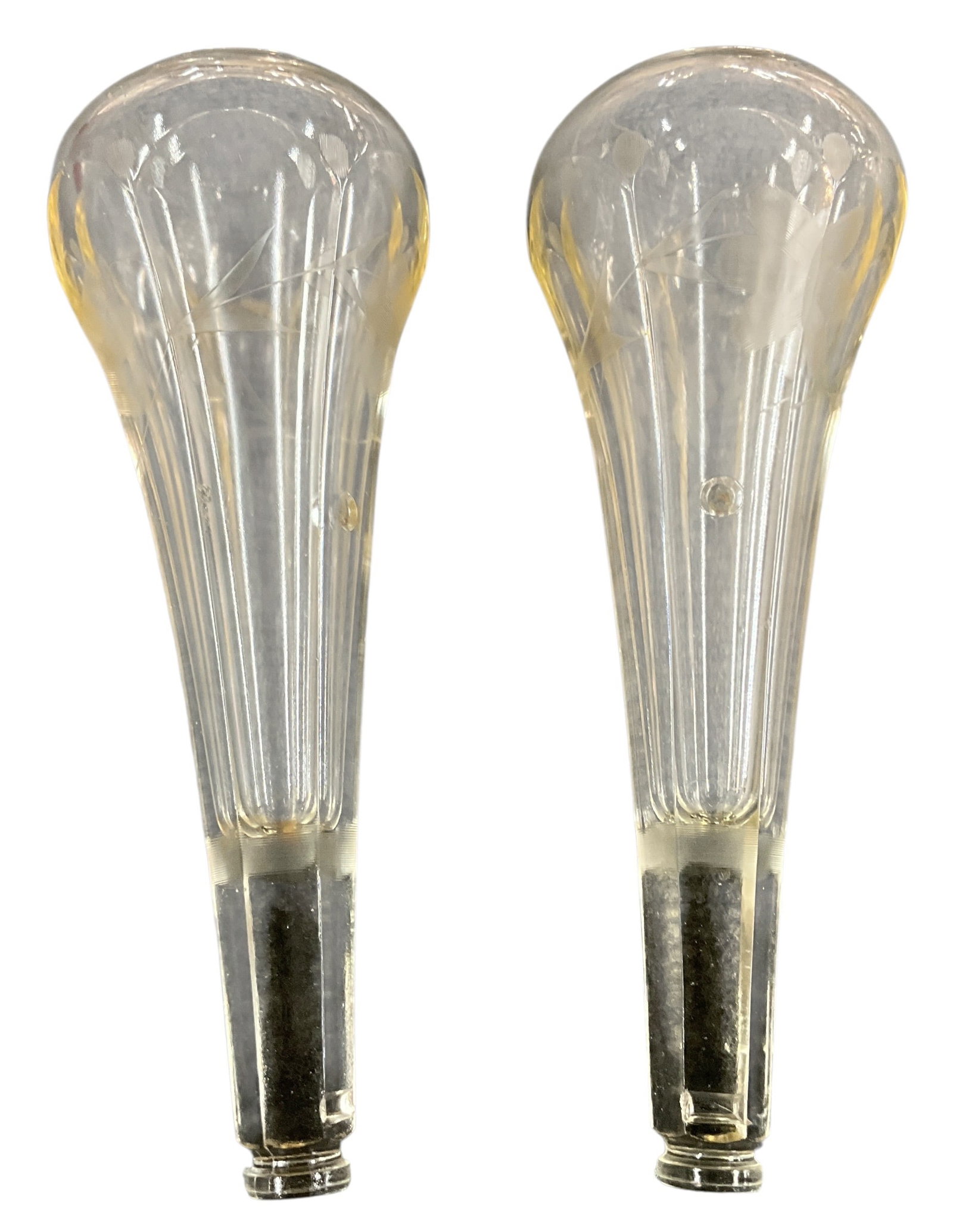 Pair of Antique Etched Glass Automobile Flower Bud Vases (1 of 4)