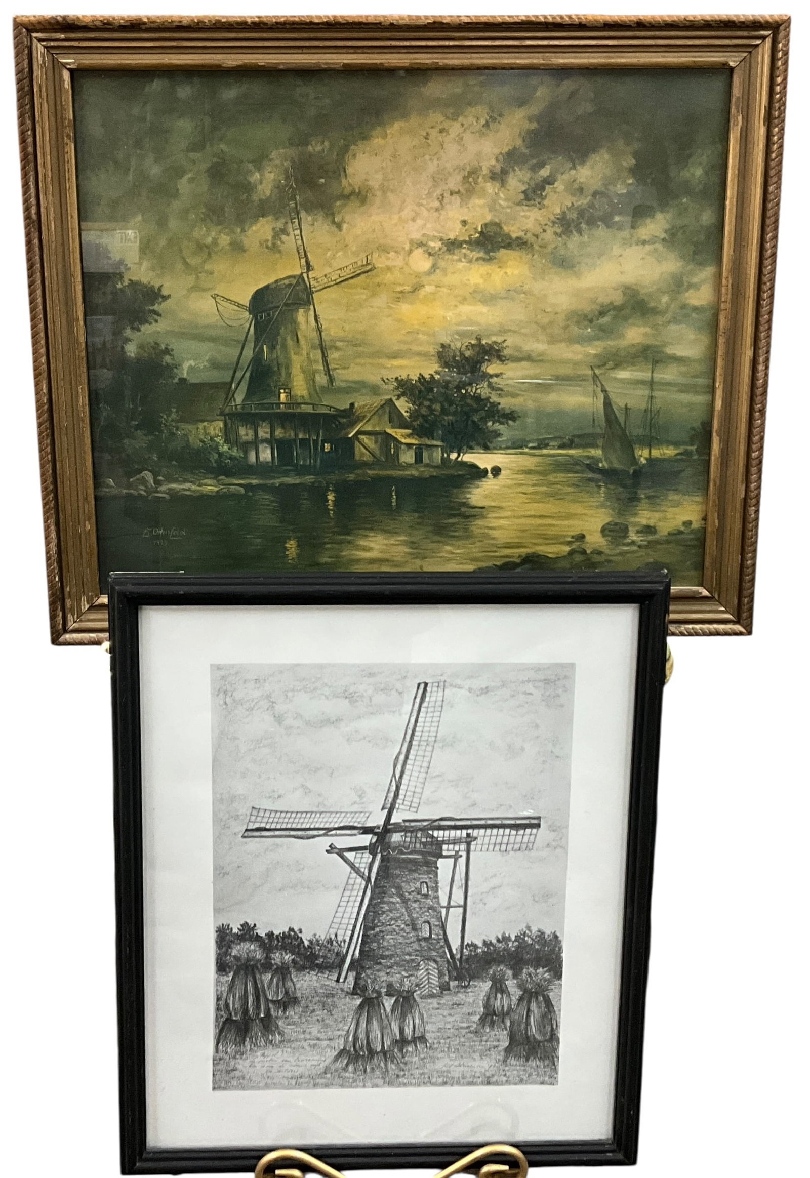 Framed Windmill Print (E. Ottenfeld) with Companion Drawing (1 of 6)