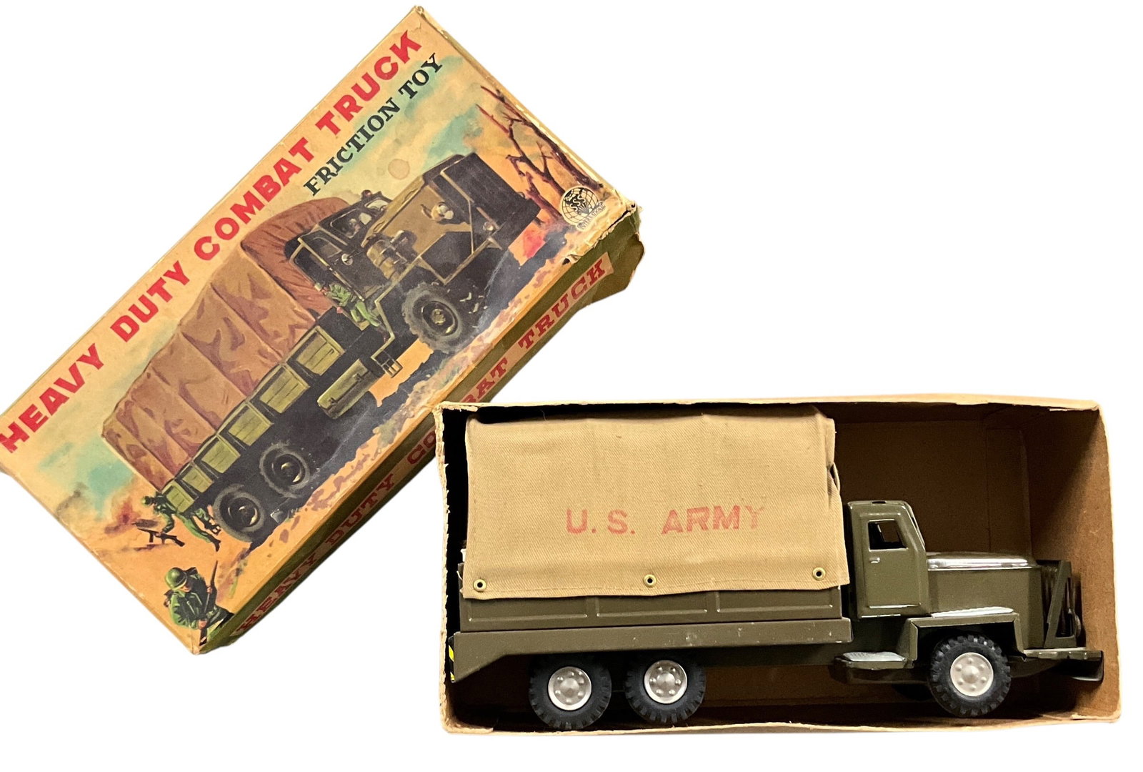 Vintage Heavy Duty Combat Truck Friction Toy in Original Box U.S. Army Transport (1 of 7)