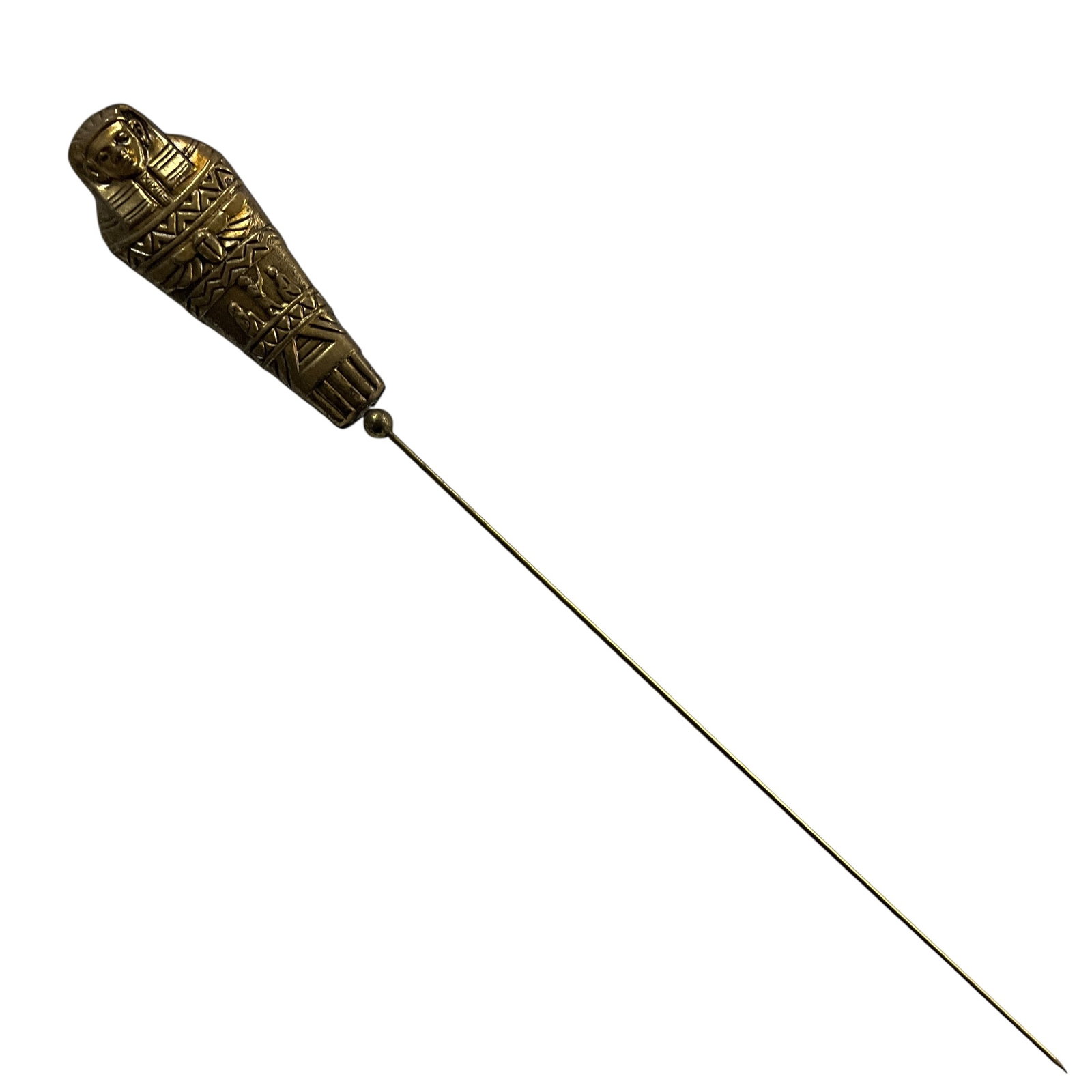 Antique Egyptian Revival Figural Hatpin with Pharaoh Sarcophagus Motif (1 of 3)