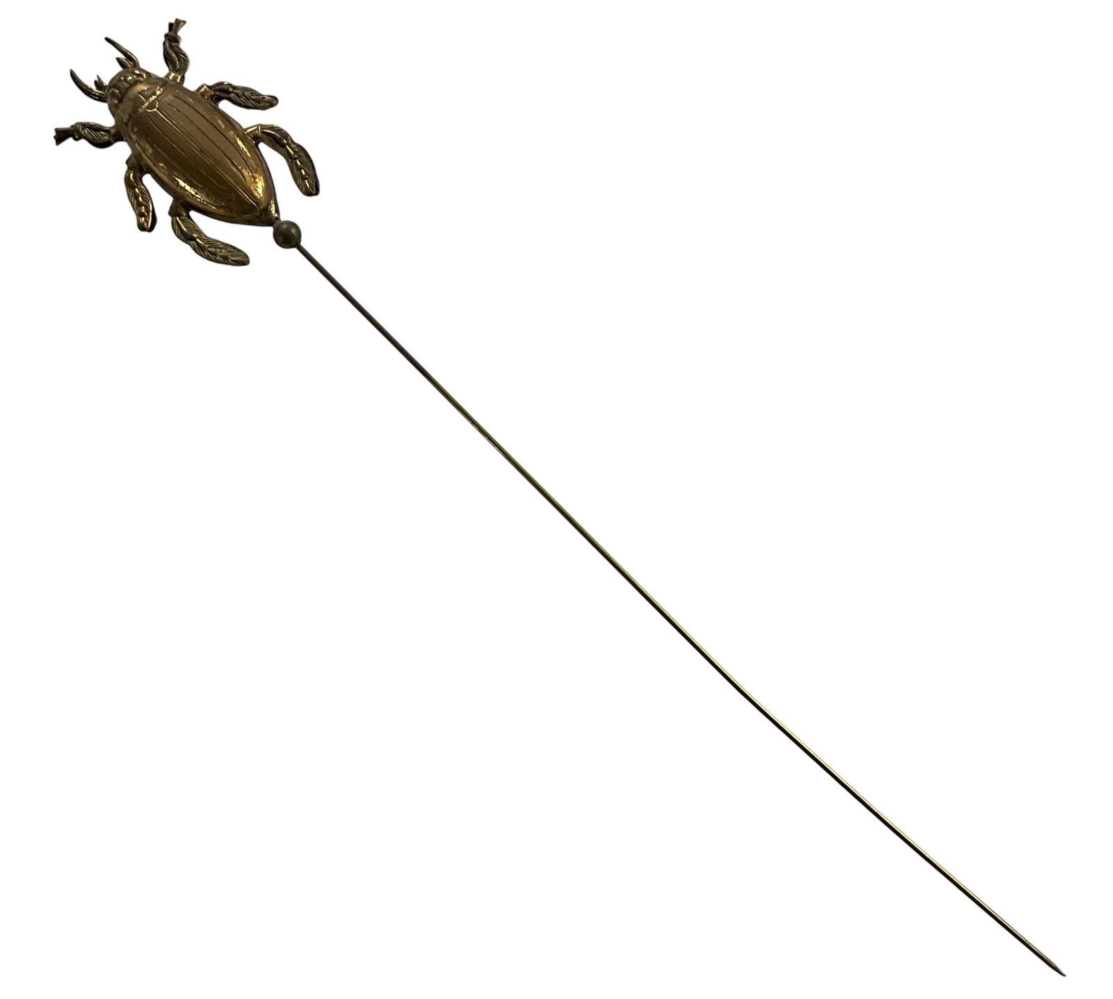Antique Figural Beetle Hatpin in Gold-Tone Metal (1 of 4)