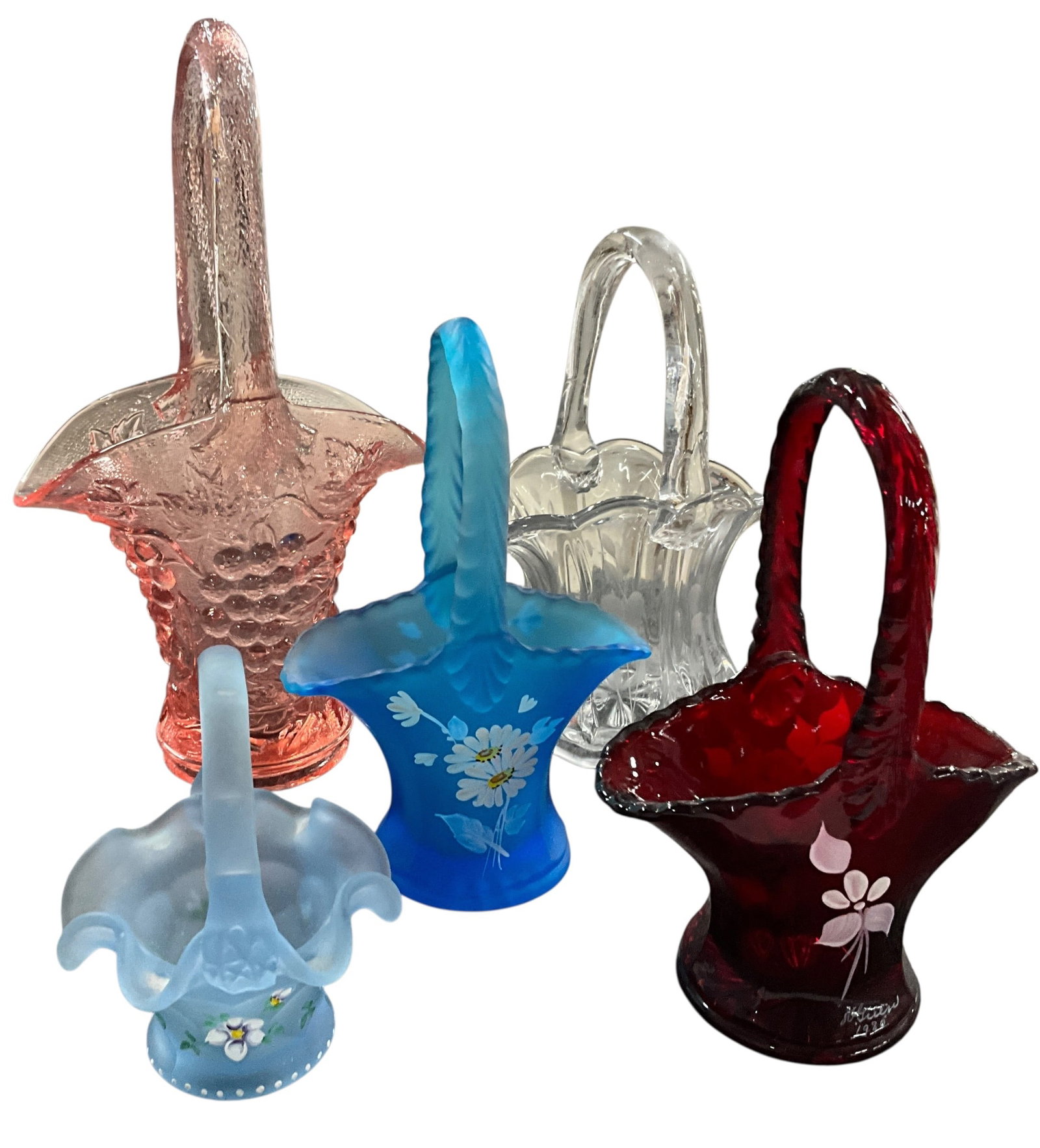 Five Piece Art Glass Basket Group – Fenton & Westmoreland (1 of 4)