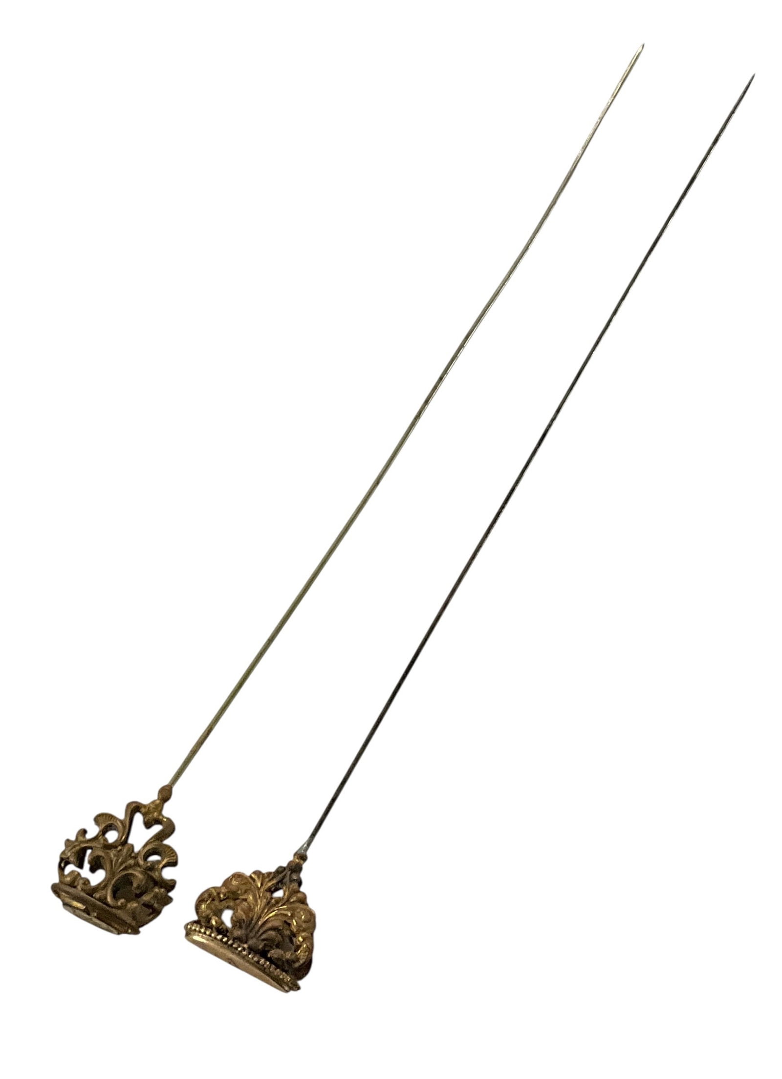 Two Antique Gilt Filigree Hat Pins with Portrait Intaglio Tops (1 of 3)