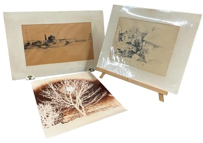 Coastal Harbor Watercolor & Village Ink Drawings with Photographic Print