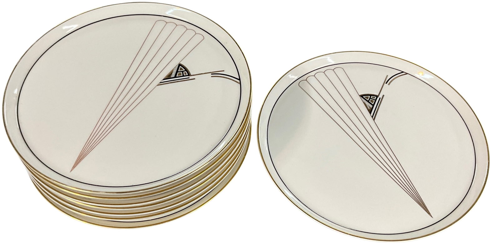 International "Jazz Age“ Dazzle Ultra Bone China Plates (Japan) Set of 8 (1 of 3)