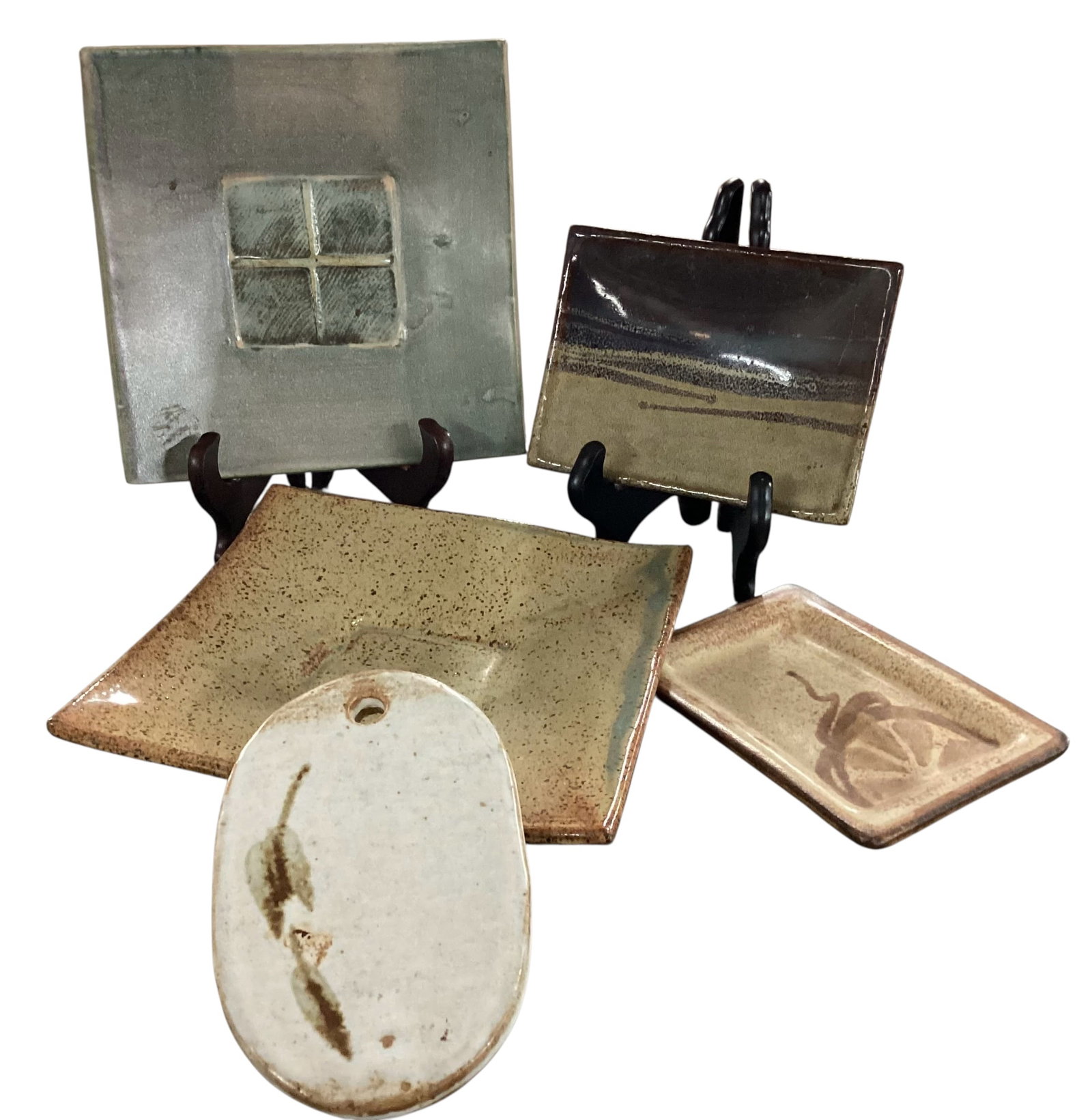 Five-Piece Studio Pottery Dish Group Including Signed Tray and Wall Plaque (1 of 7)