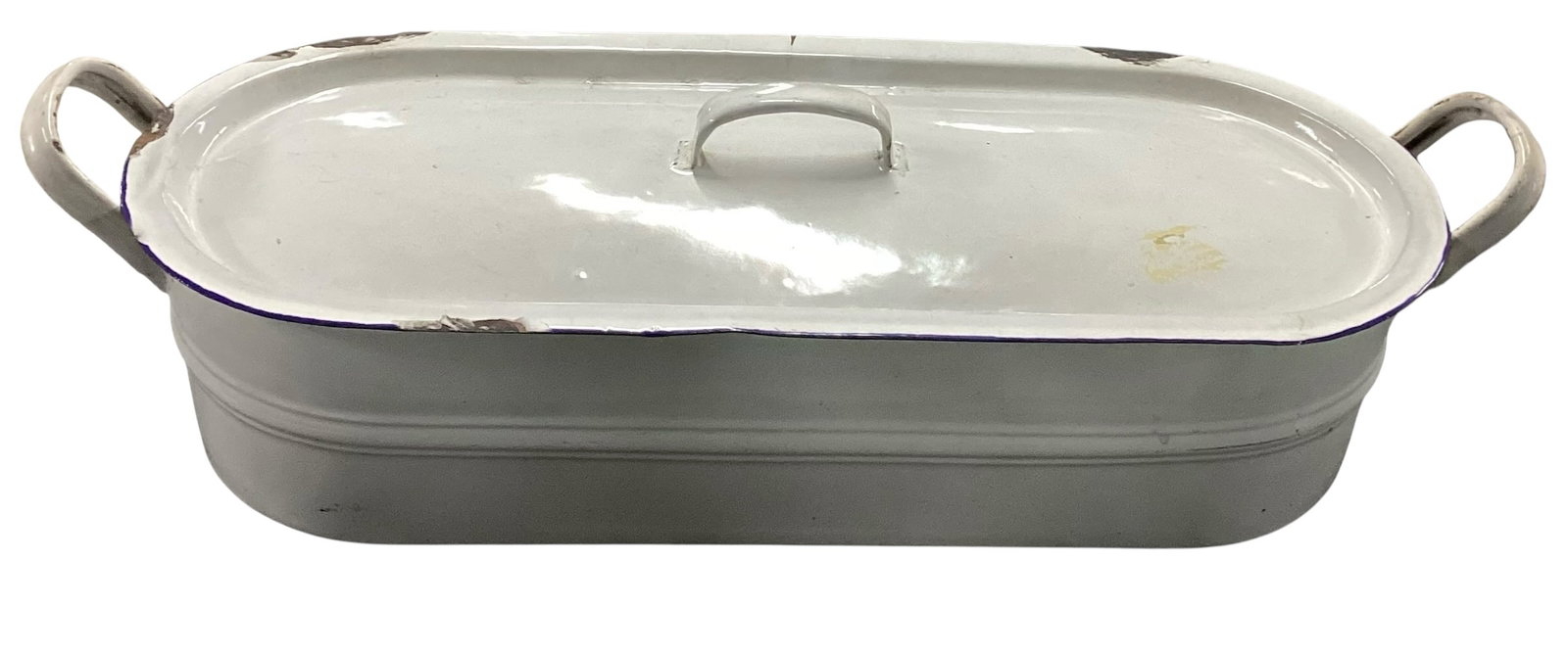 Antique White Enamel Fish Poacher with Insert and Lid (1 of 4)