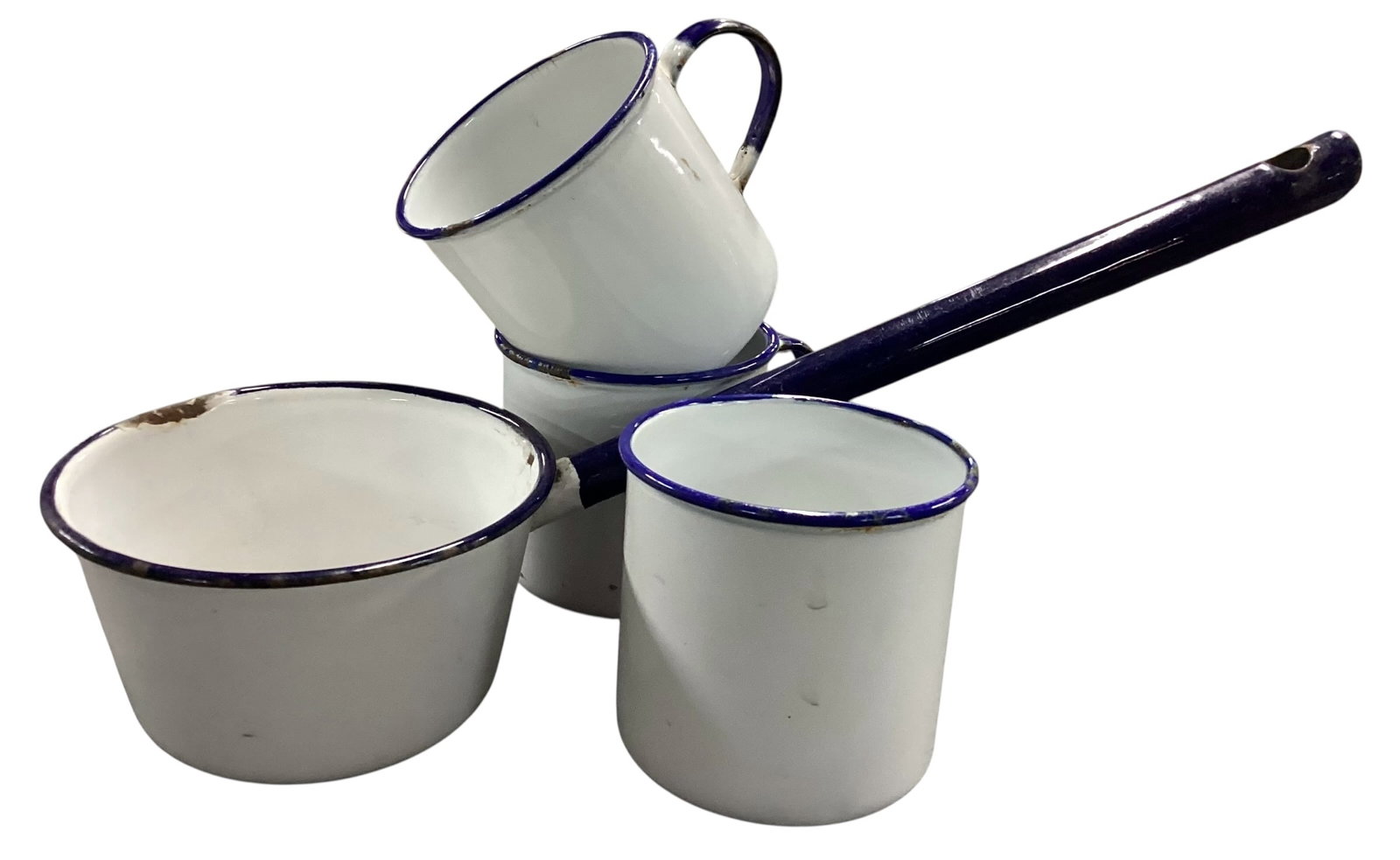 Swedish White and Blue Enamelware Cups and Ladle Set (1 of 5)