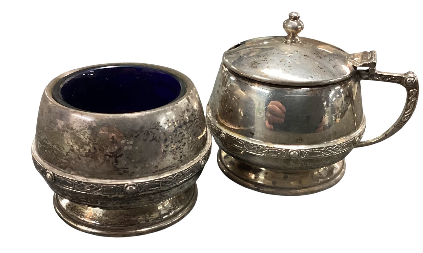 Pair of English Sterling Silver Condiment Servers with Cobalt Blue Glass Liners (1 of 3)
