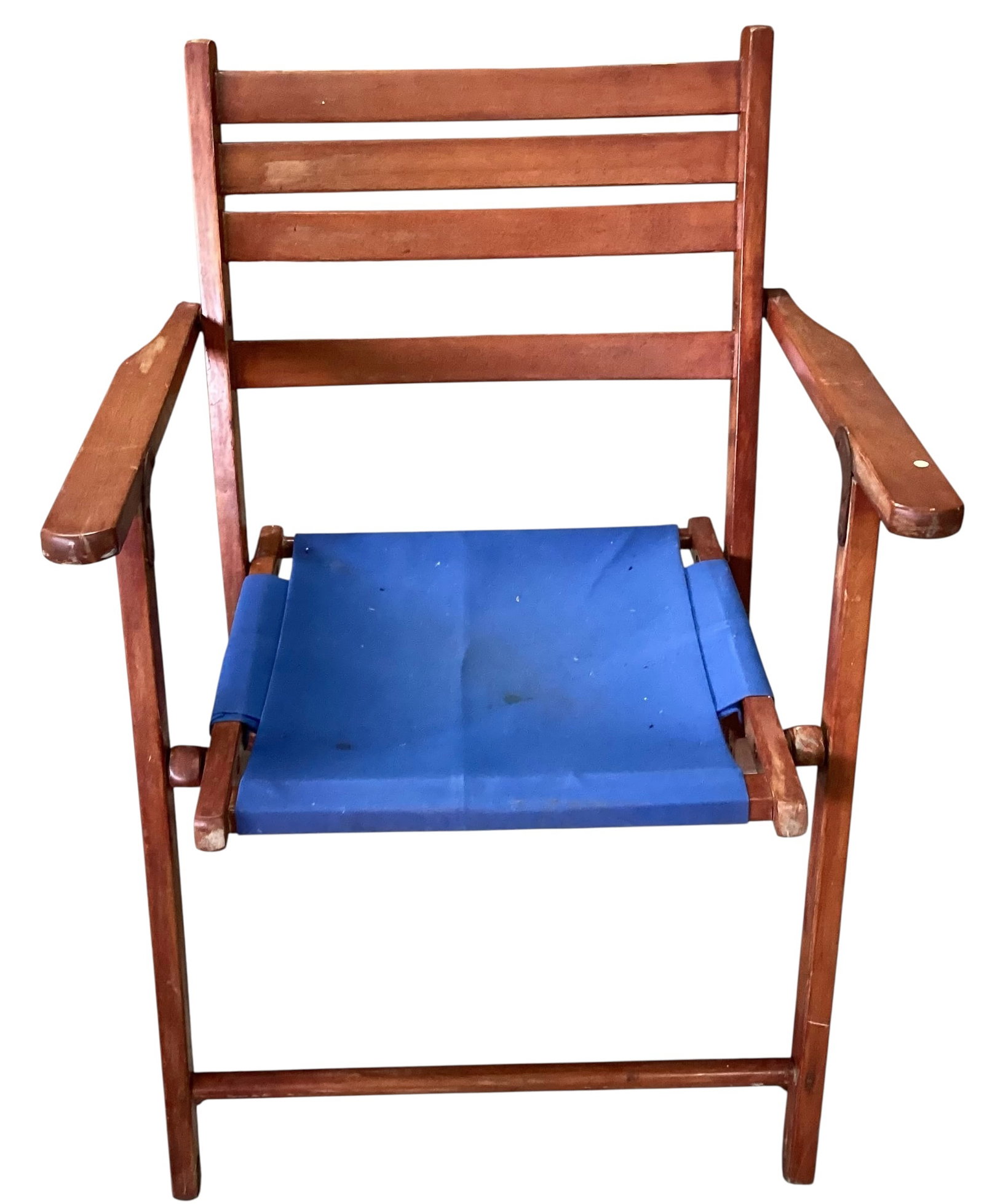 SS Keewatin Deck Chair: Deck Chair from the SS Keewatin. Frame is solid and has a spring-loaded mechanism that is functional. Finish is worn with flecks of deck paint and dirt present. Upholstery is not original. The SS Keew
