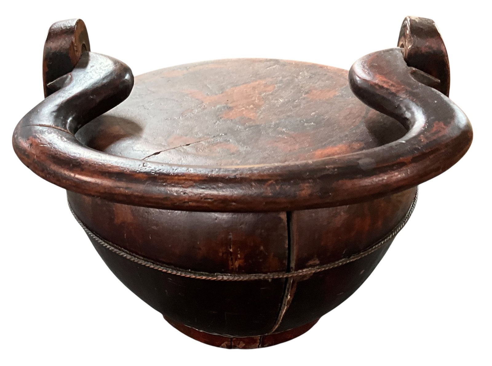 Antique Carved Hardwood Lidded Vessel with Swing Handle (1 of 5)