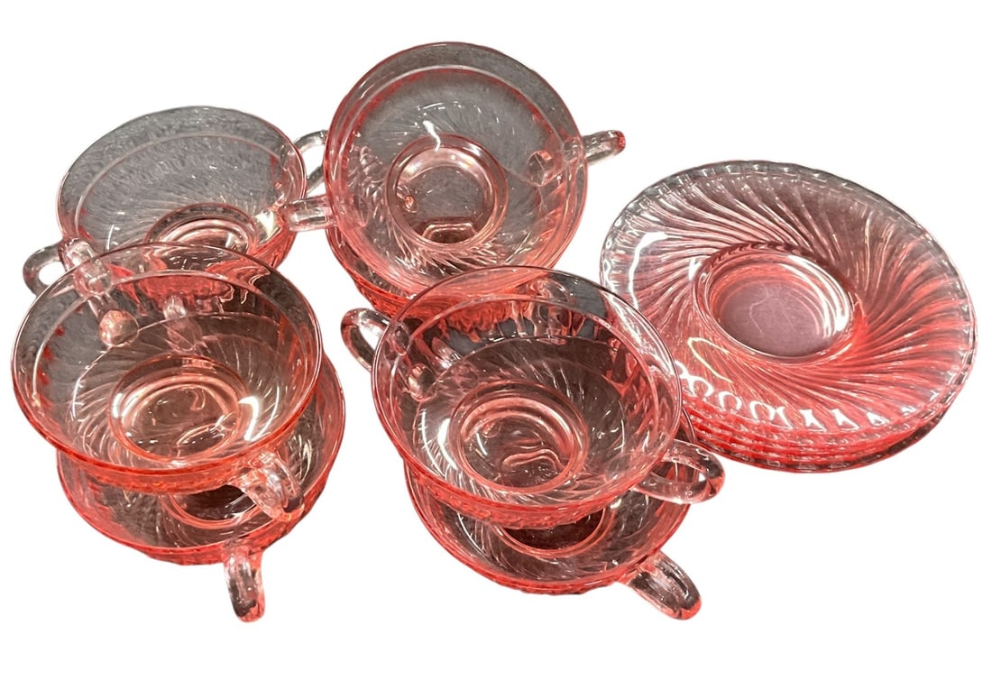 Pink Depression Glass Dessert or Soup Set (1 of 5)