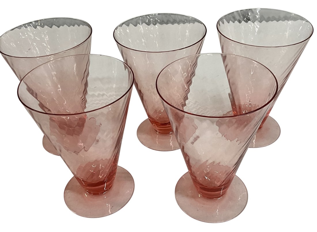 Set of Five Pink Depression Glass Tumblers (1 of 4)