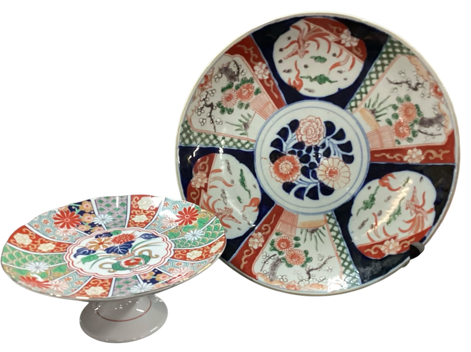 Two Decorative Japanese Imari Style Porcelain Plates Including Pedestal Compote (1 of 9)