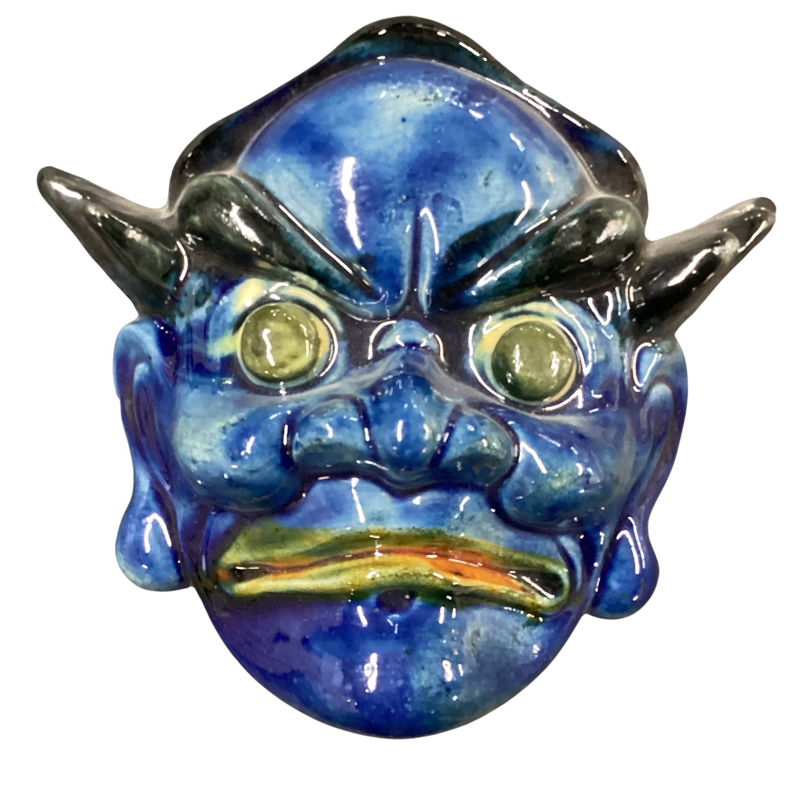 Japanese Glazed Oni Wall Mask Sculpture (1 of 5)